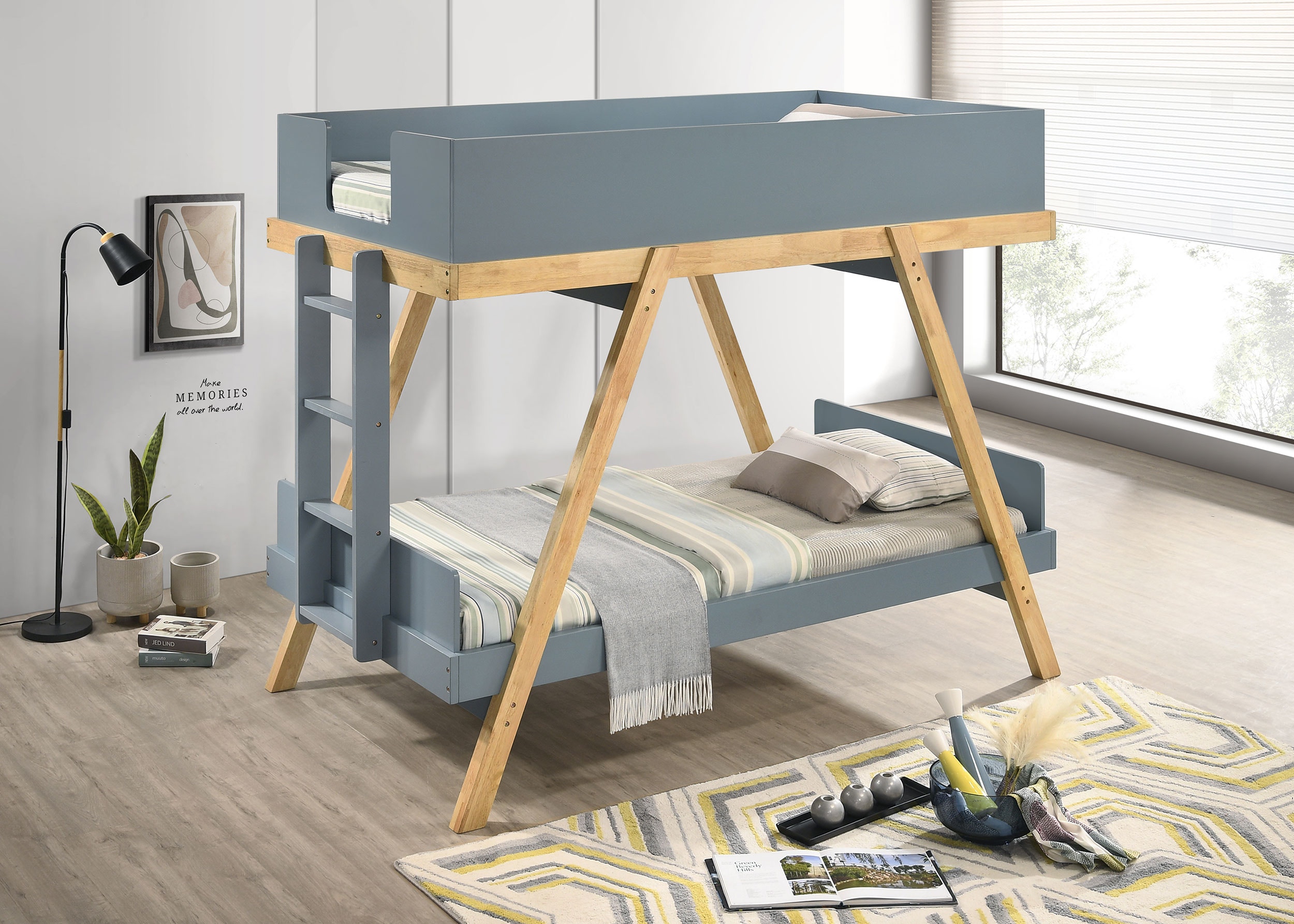 Coaster Frankie Twin Over Twin Bunk Bed With 7-inch Mattresses Blue 460572T-SM