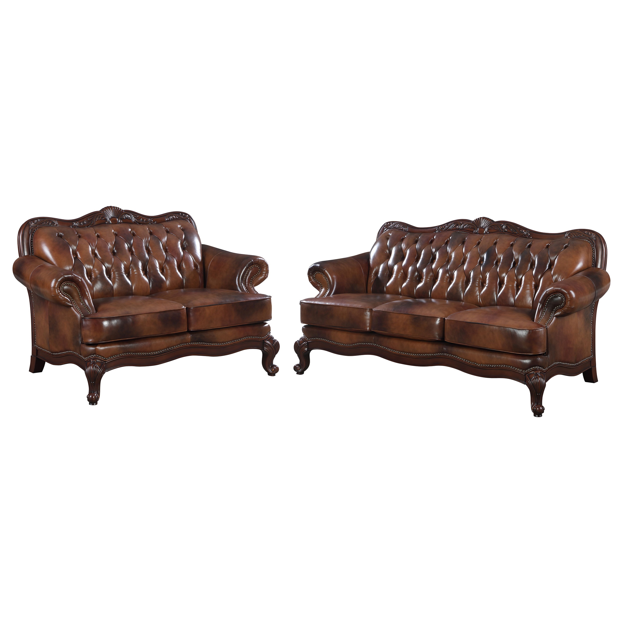 Coaster Living Room Victoria 2-piece Full Leather Upholstered Sofa