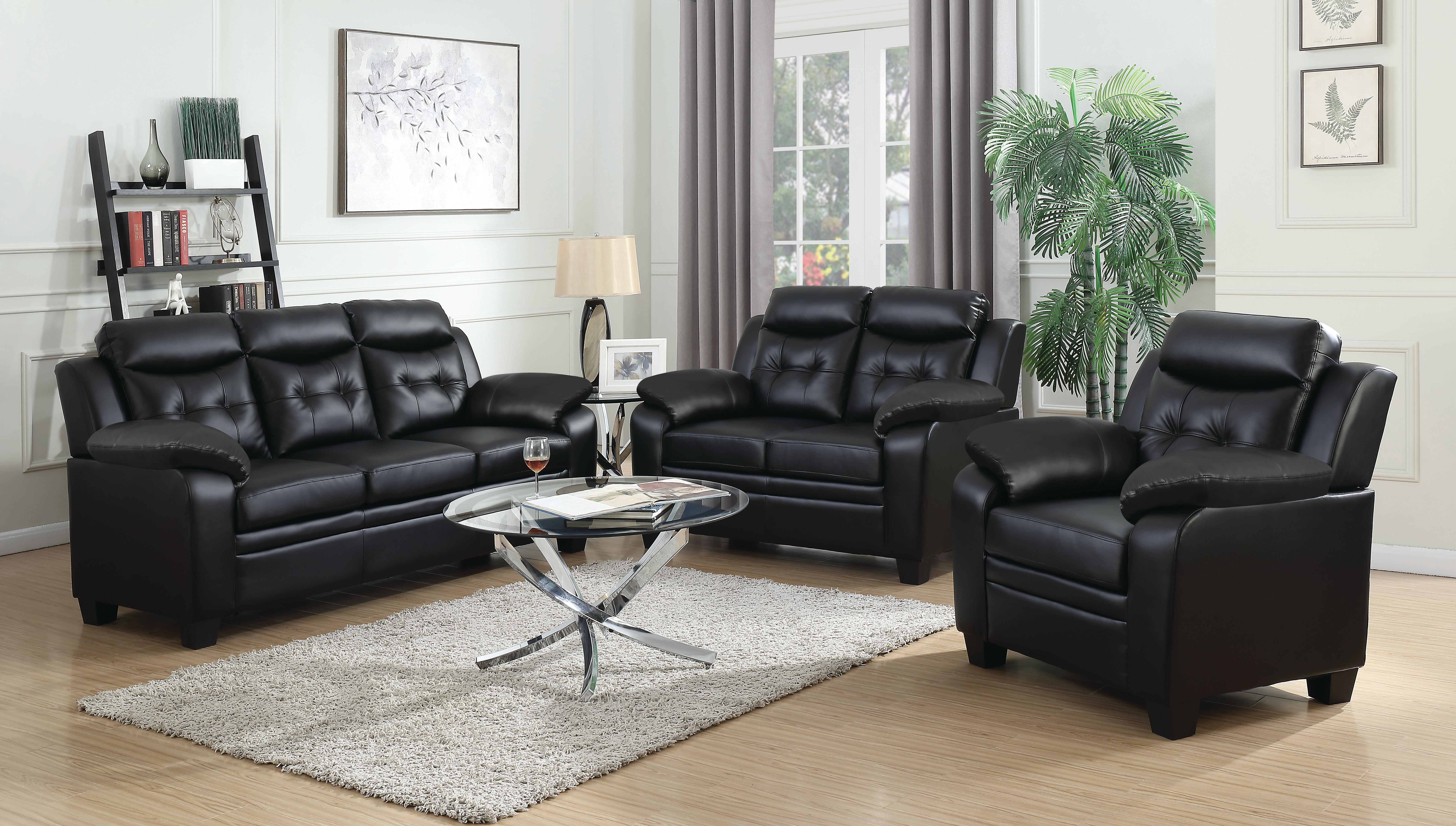 Black tufted sofa set discount