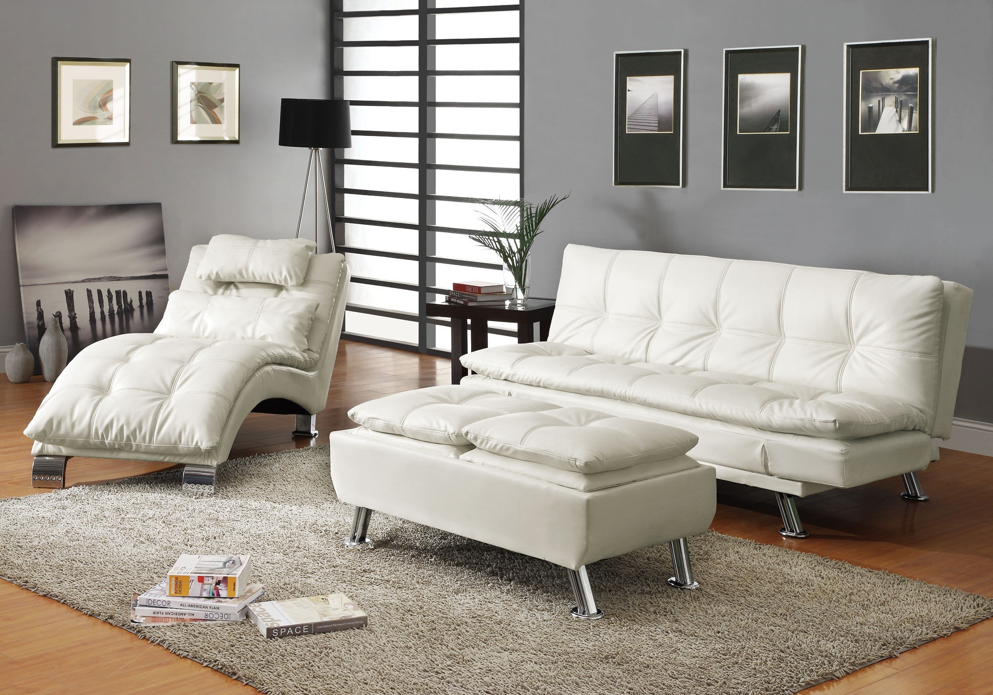 Dilleston Faux Leather Upholstered Tufted Chaise White