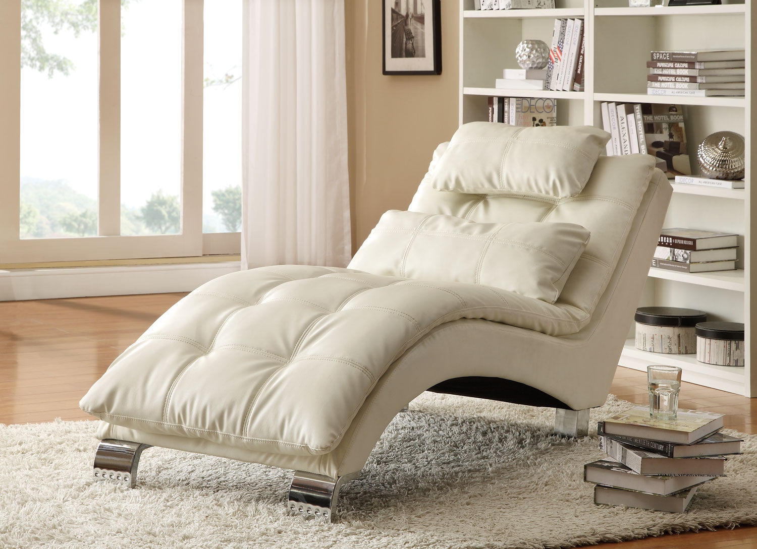 Coaster Living Room Dilleston Faux Leather Upholstered Tufted Chaise White 550078 King Furniture