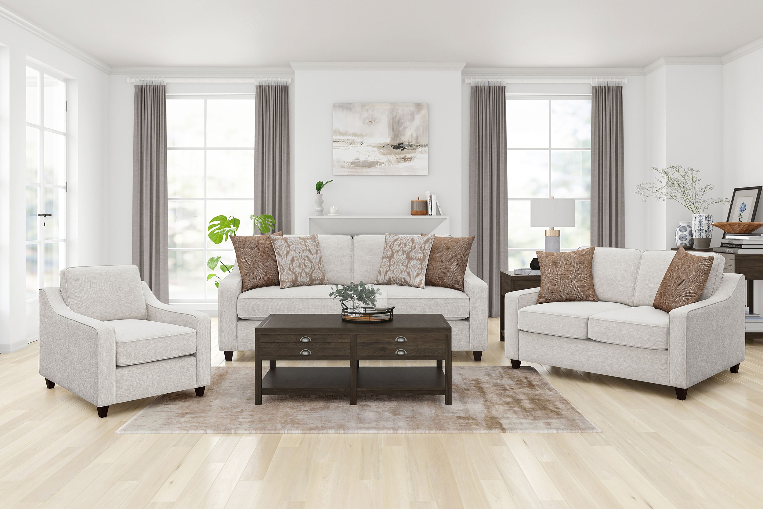 Coaster Living Room Christine 3-piece Upholstered Sloped Arm Sofa