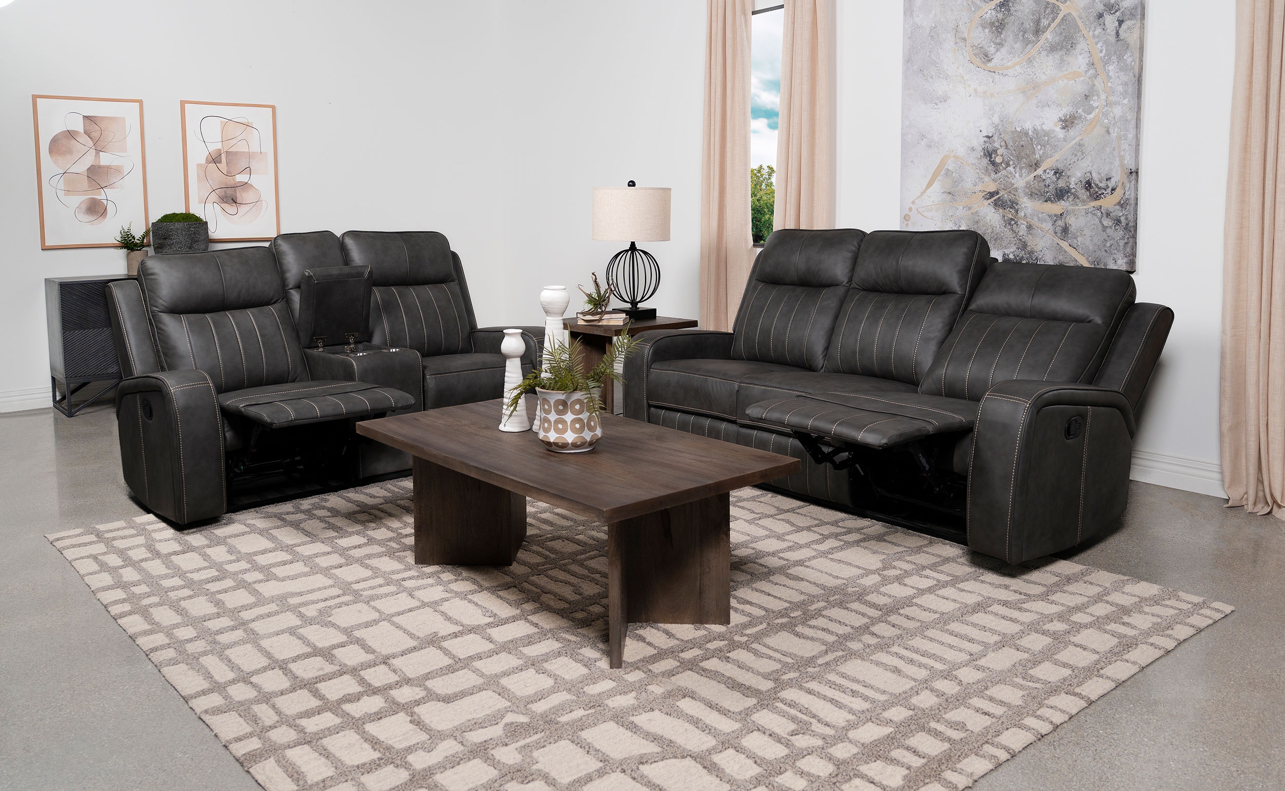 れーりー様　searoomlynnブラック1グレージュ1 Coaster Living Room Raelynn 2-piece Upholstered Reclining Sofa Set