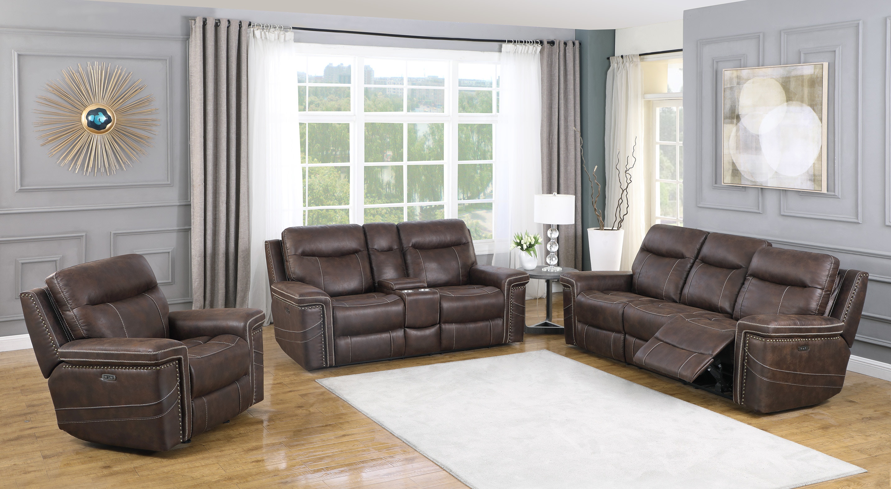 3 piece leather power reclining living room set hot sale