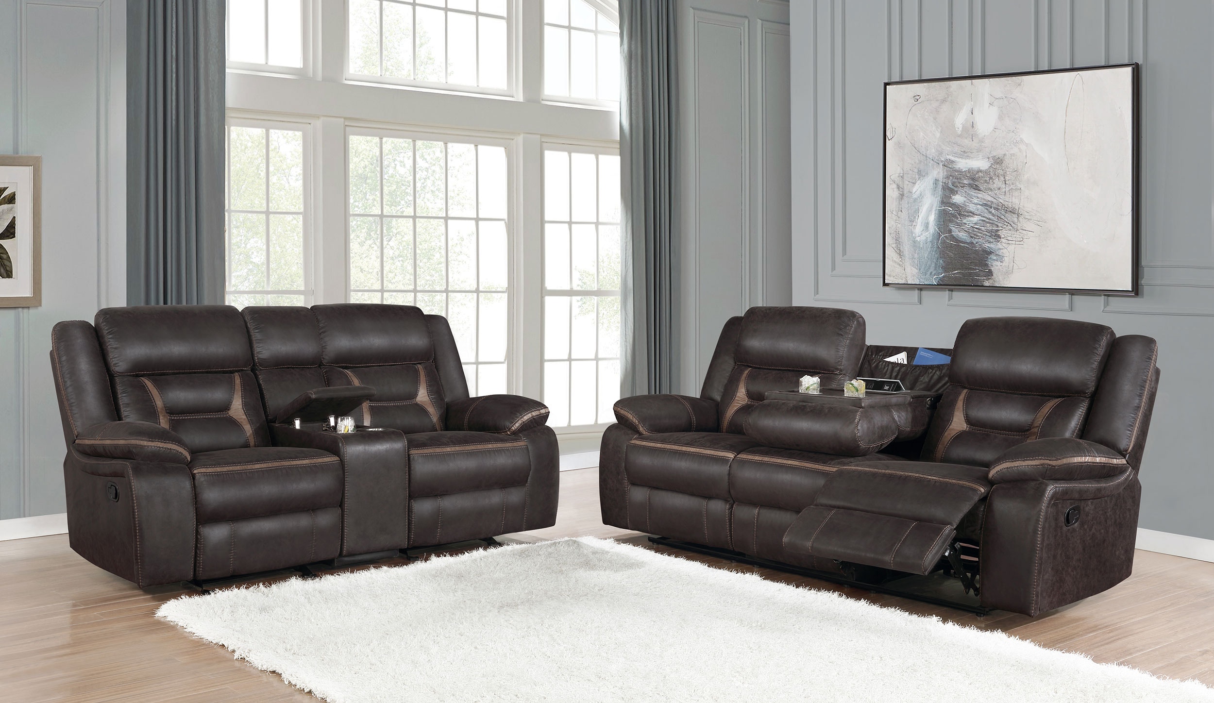 Coaster Living Room Greer 2-piece Upholstered Reclining Sofa Set