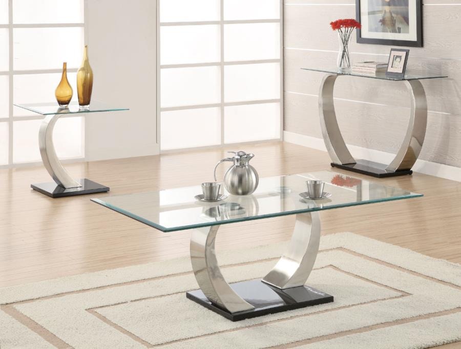 Coaster Living Room Pruitt Glass Top Coffee Table Clear And Satin