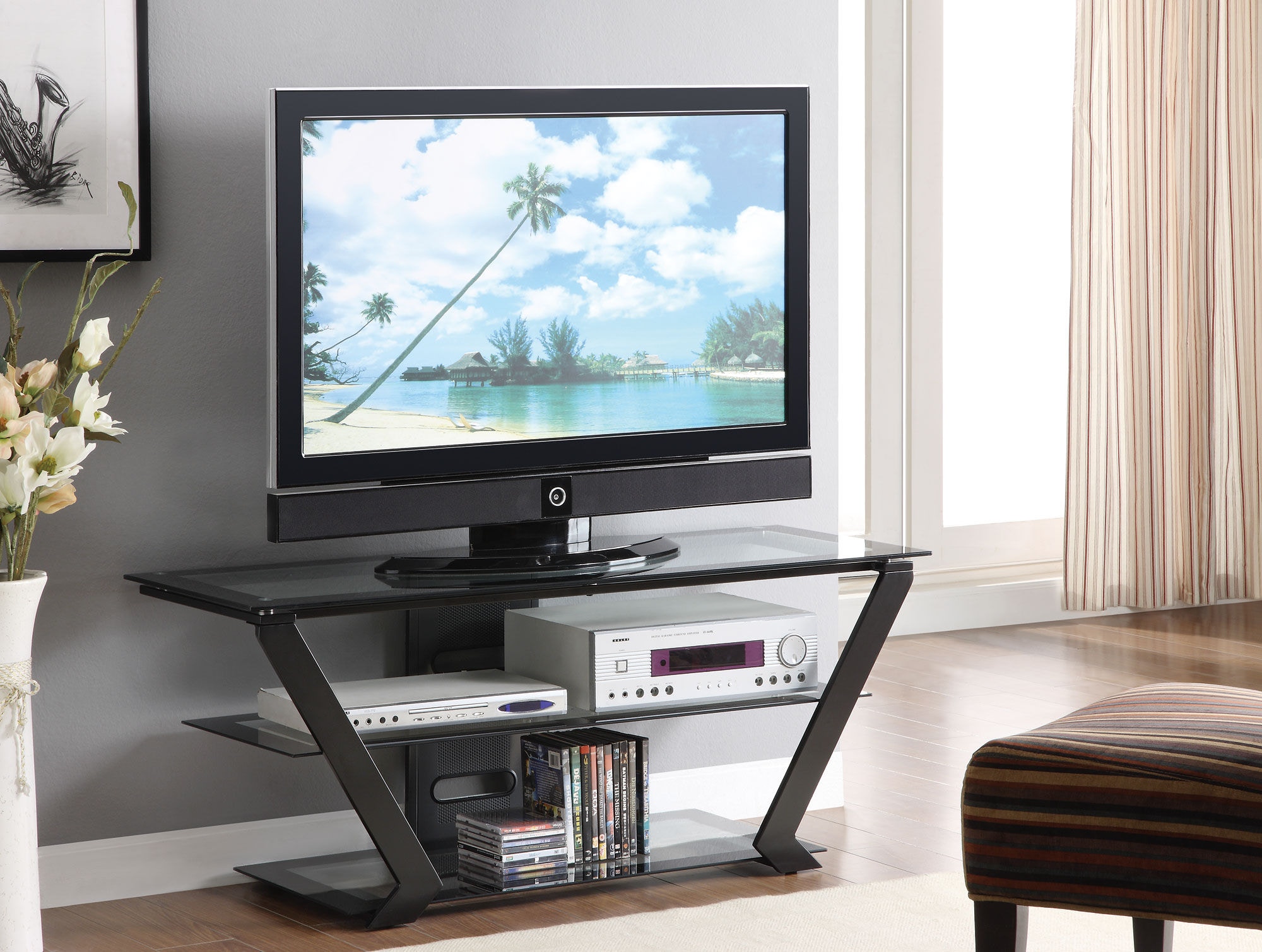 Tv stands entertainment center hot metal and glass