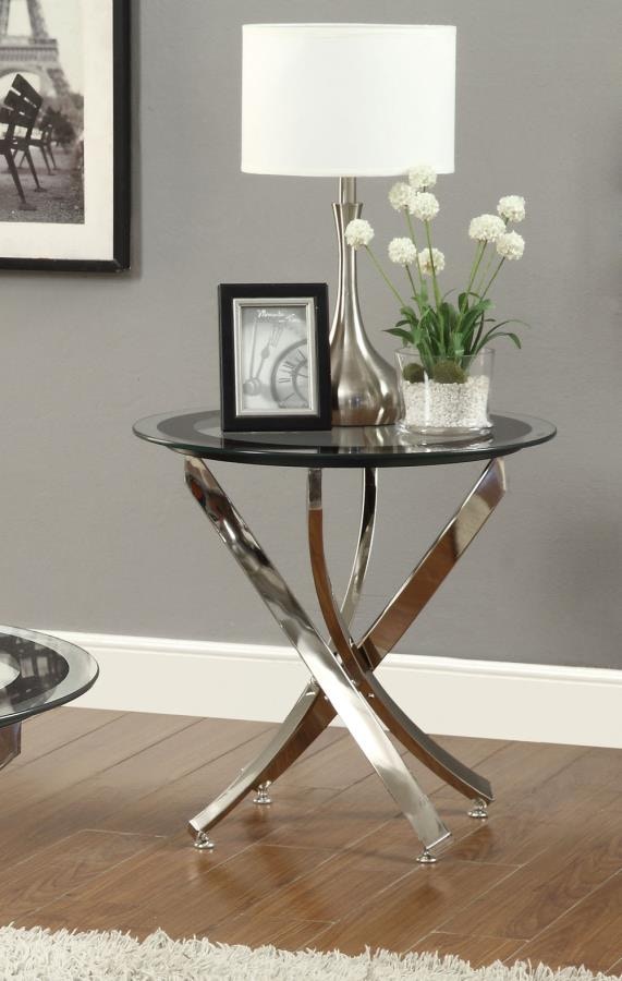 Coaster Living Room Brooke Round Glass Top Side End Table Metal Base Chrome 702587 Furniture