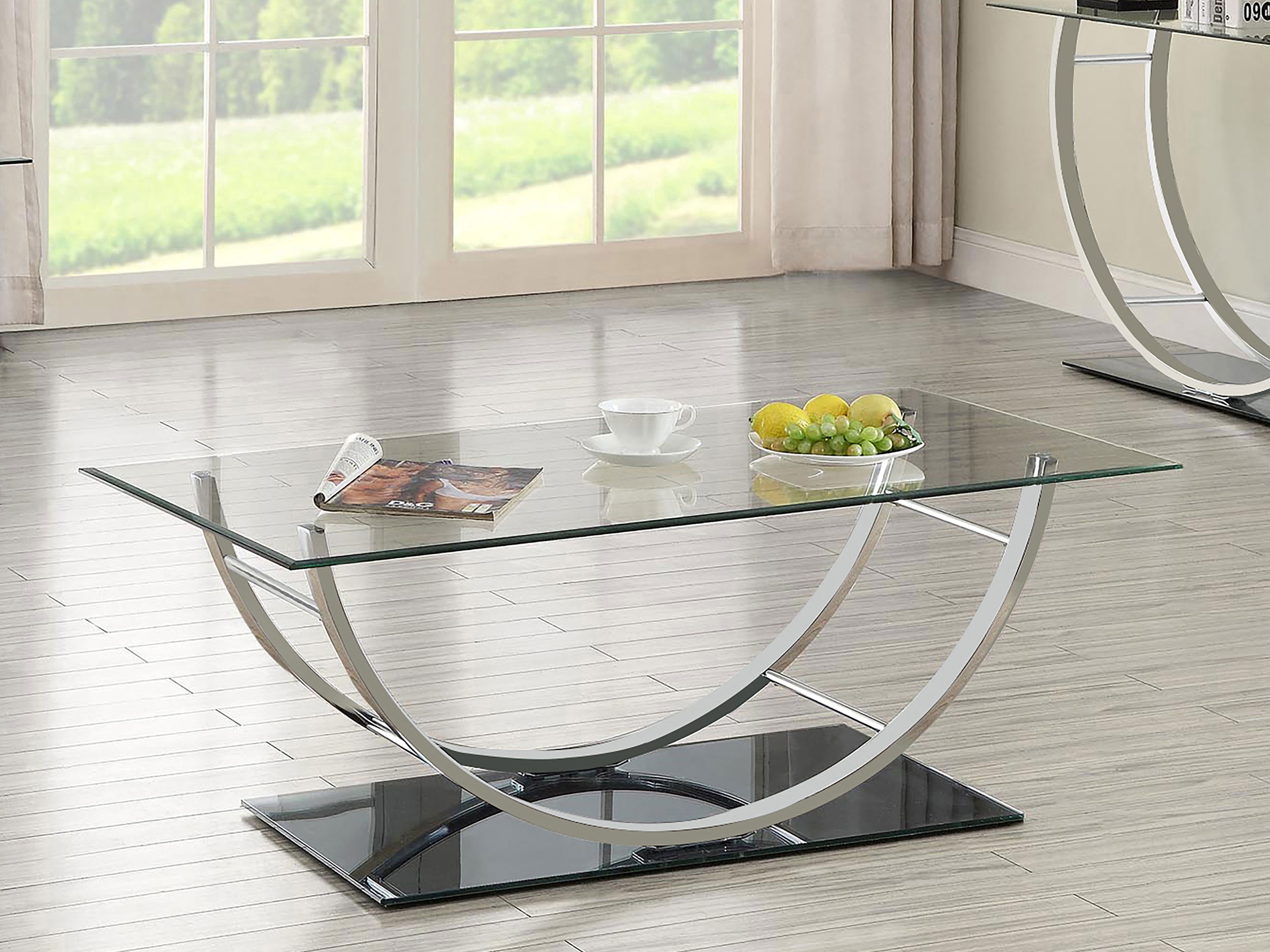 Coaster Living Room Danville Rectangular U-shaped Glass Top Coffee Table  Chrome 704988 - Wenz Home, image size:1024x768