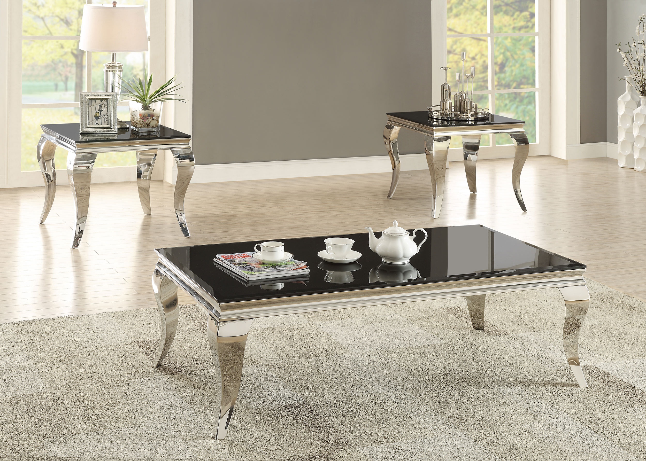  Carone 3-piece Glass Top Coffee And End Table Set Black 