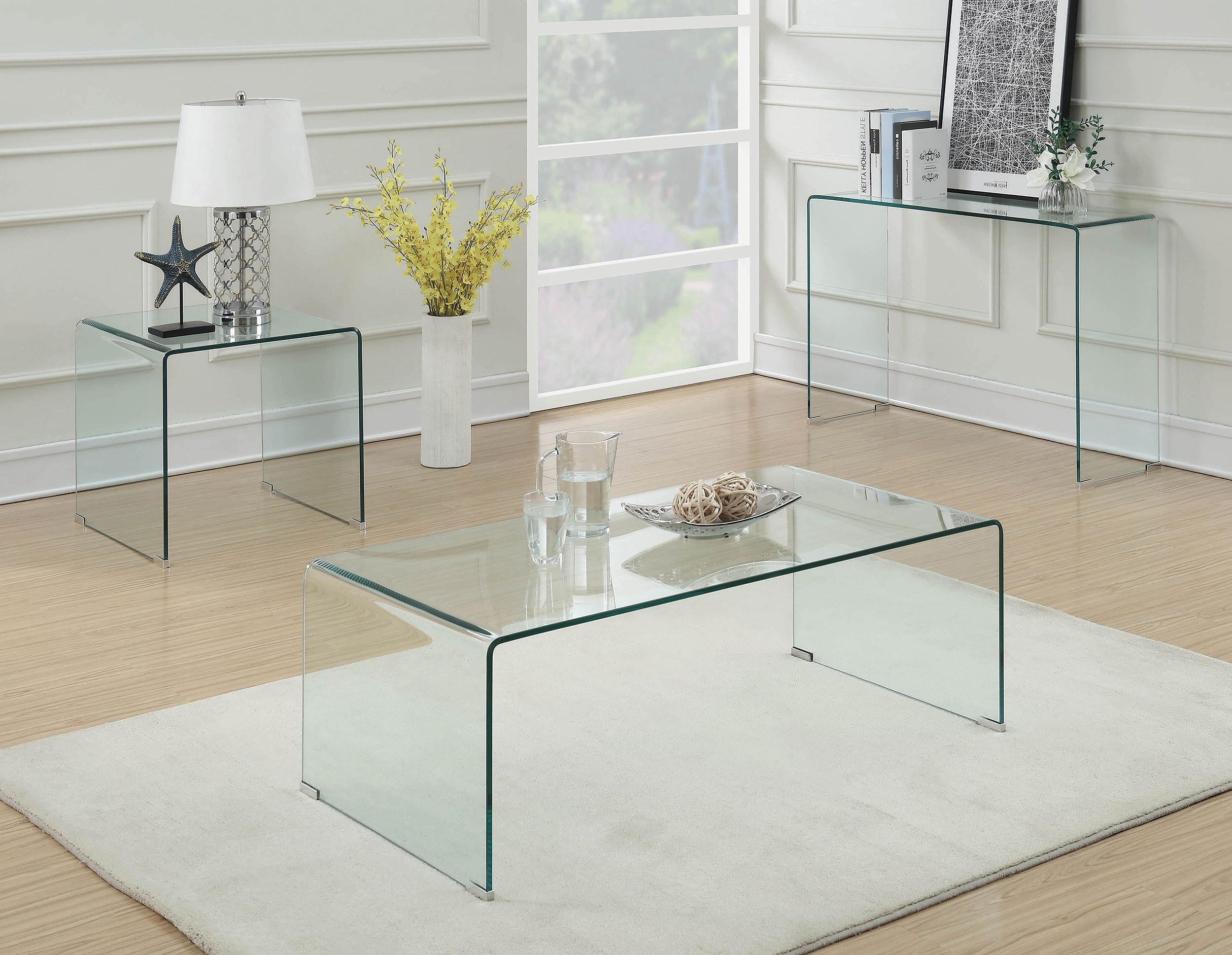 Coaster Ripley 3-piece Bent Glass Coffee And End Table Set Clear 705328-S3