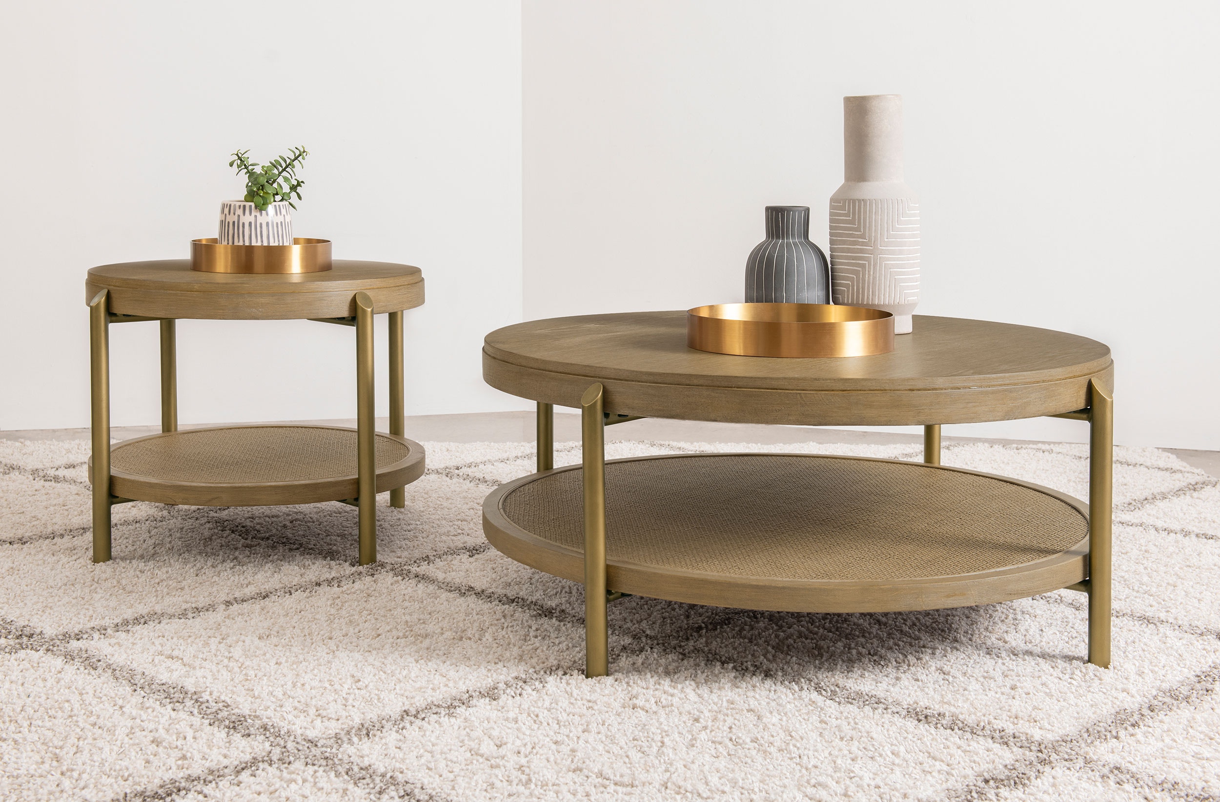Coaster Arini 2-piece Round Coffee And End Table Set Sand Wash 706188-S2