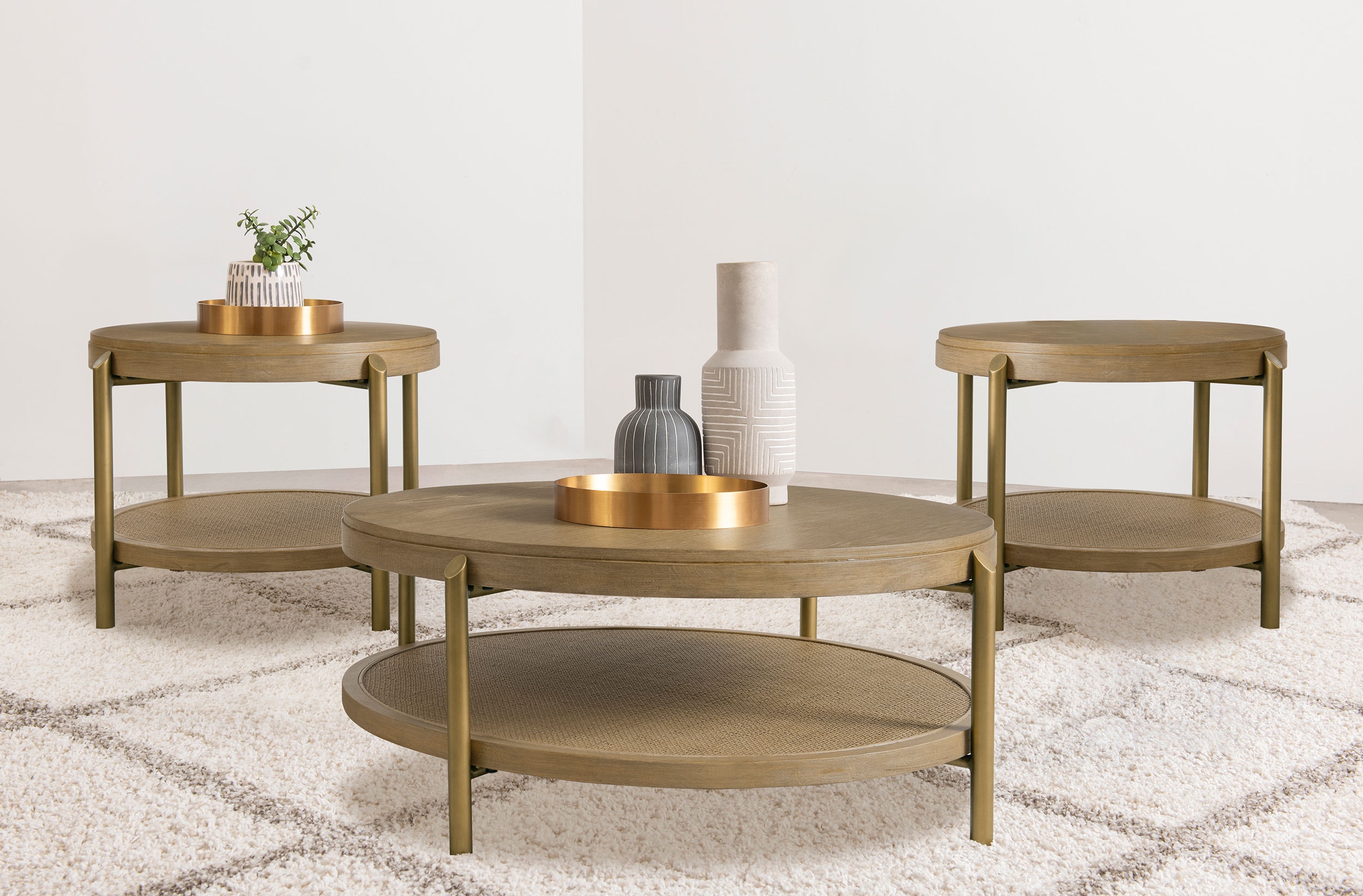 Coaster Arini 3-piece Round Coffee And End Table Set Sand Wash 706188-S3