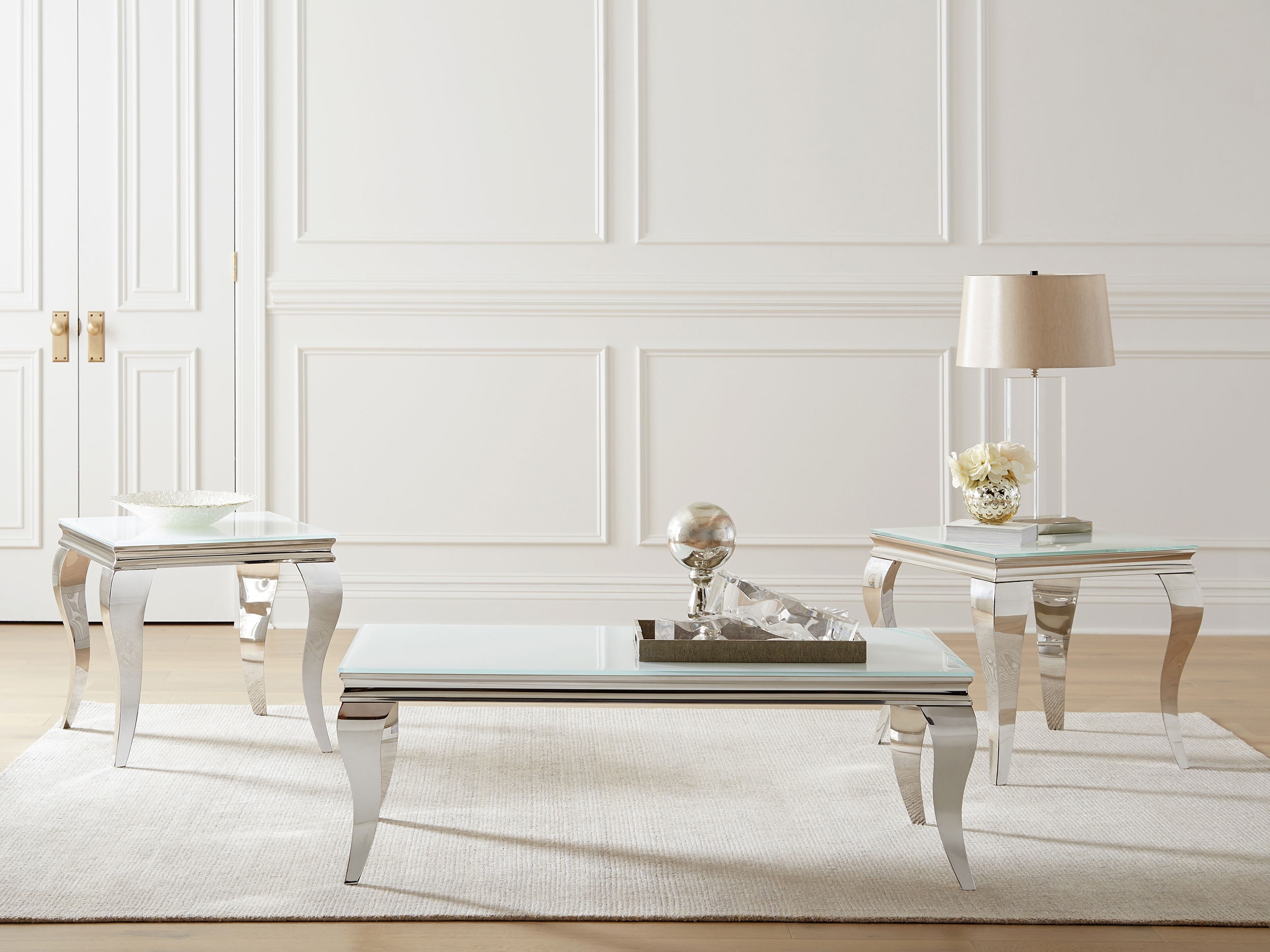  Carone 3-piece Glass Top Coffee And End Table Set White 