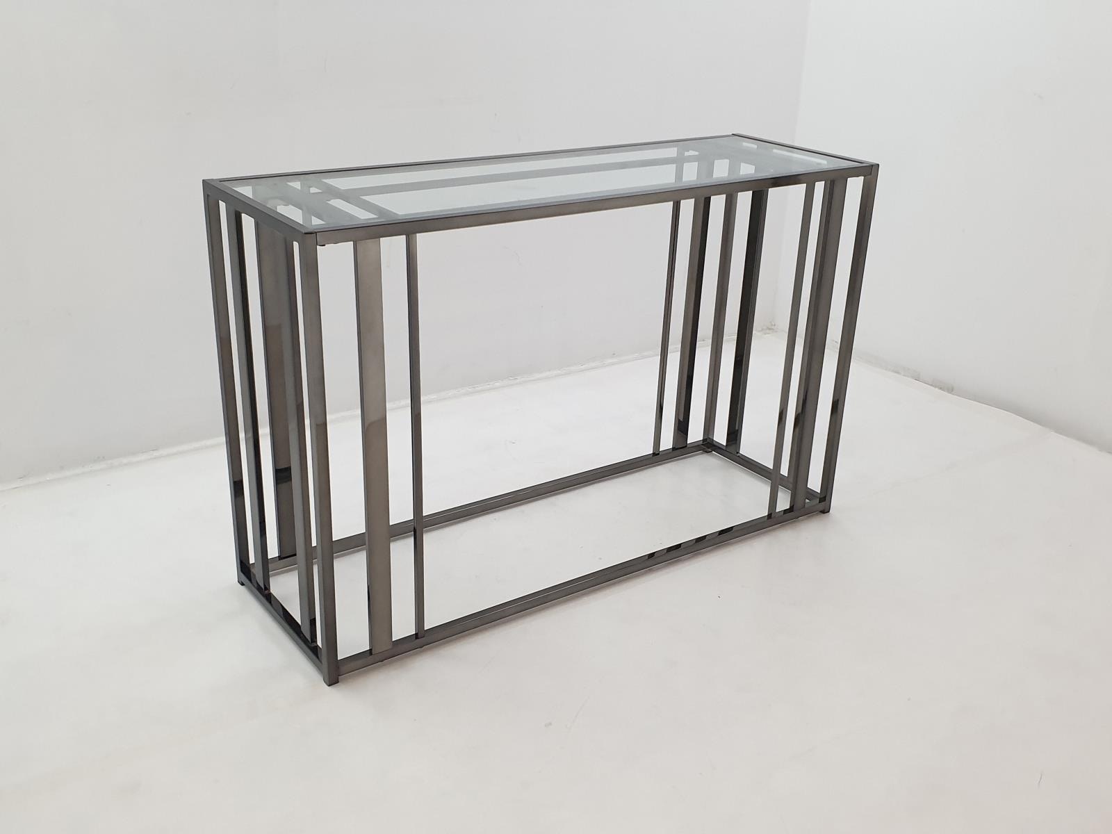  Adri Glass Top Entryway Sofa Console Table Black Nickel 