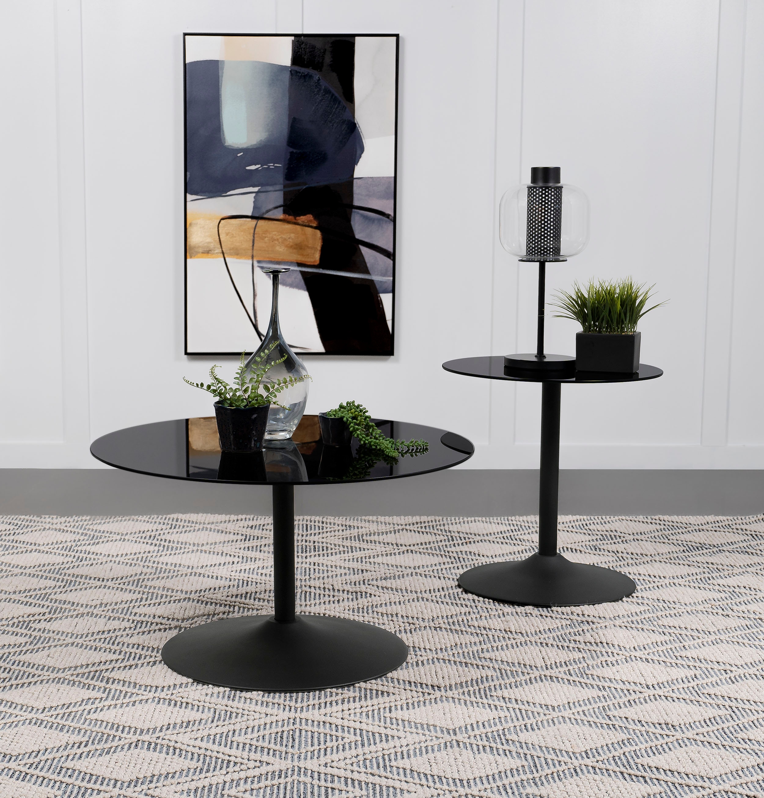 Coaster Ganso 2-piece Round Glass Top Coffee And End Table Set Black 709688-S2