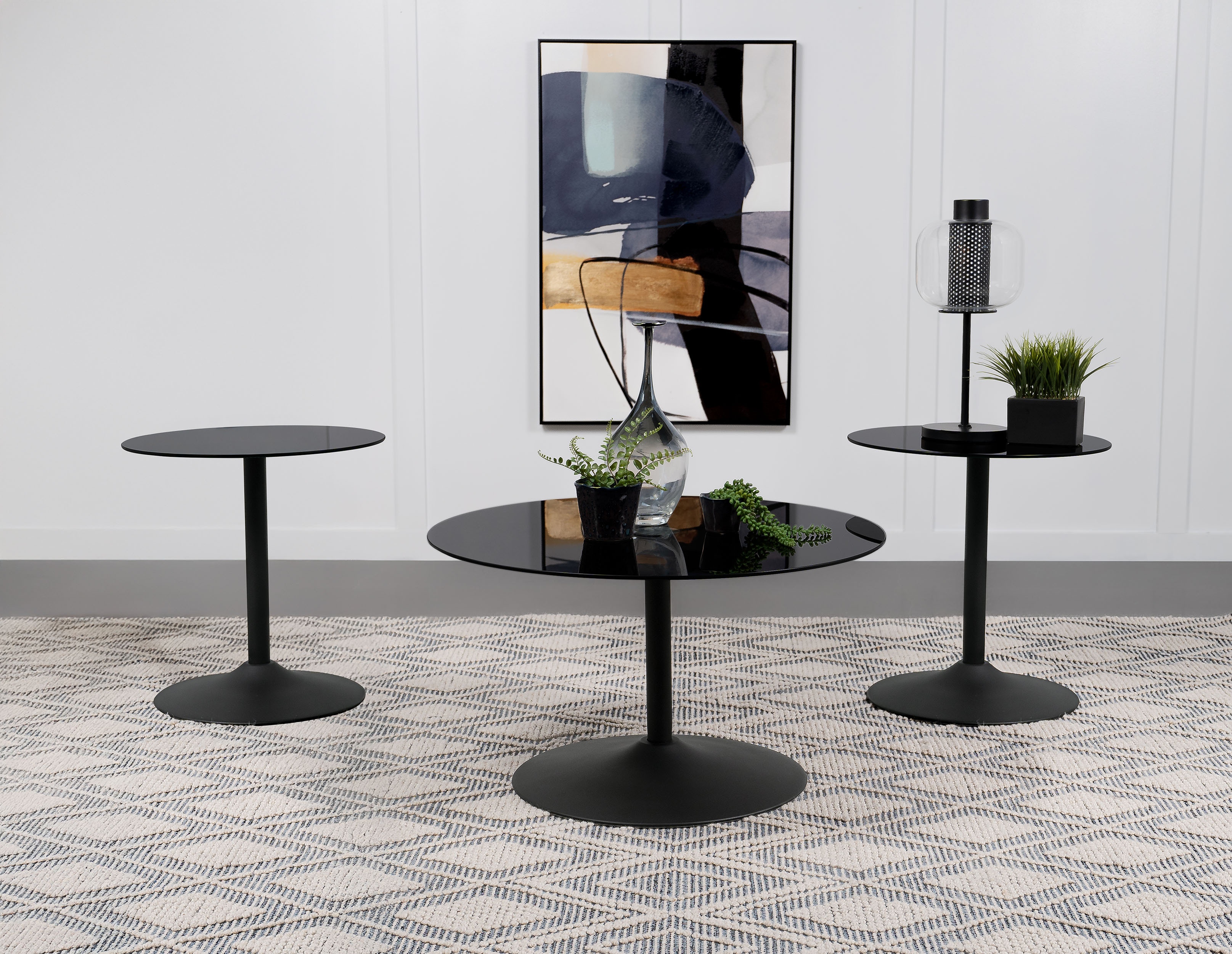 Coaster Ganso 3-piece Round Glass Top Coffee And End Table Set Black 709688-S3