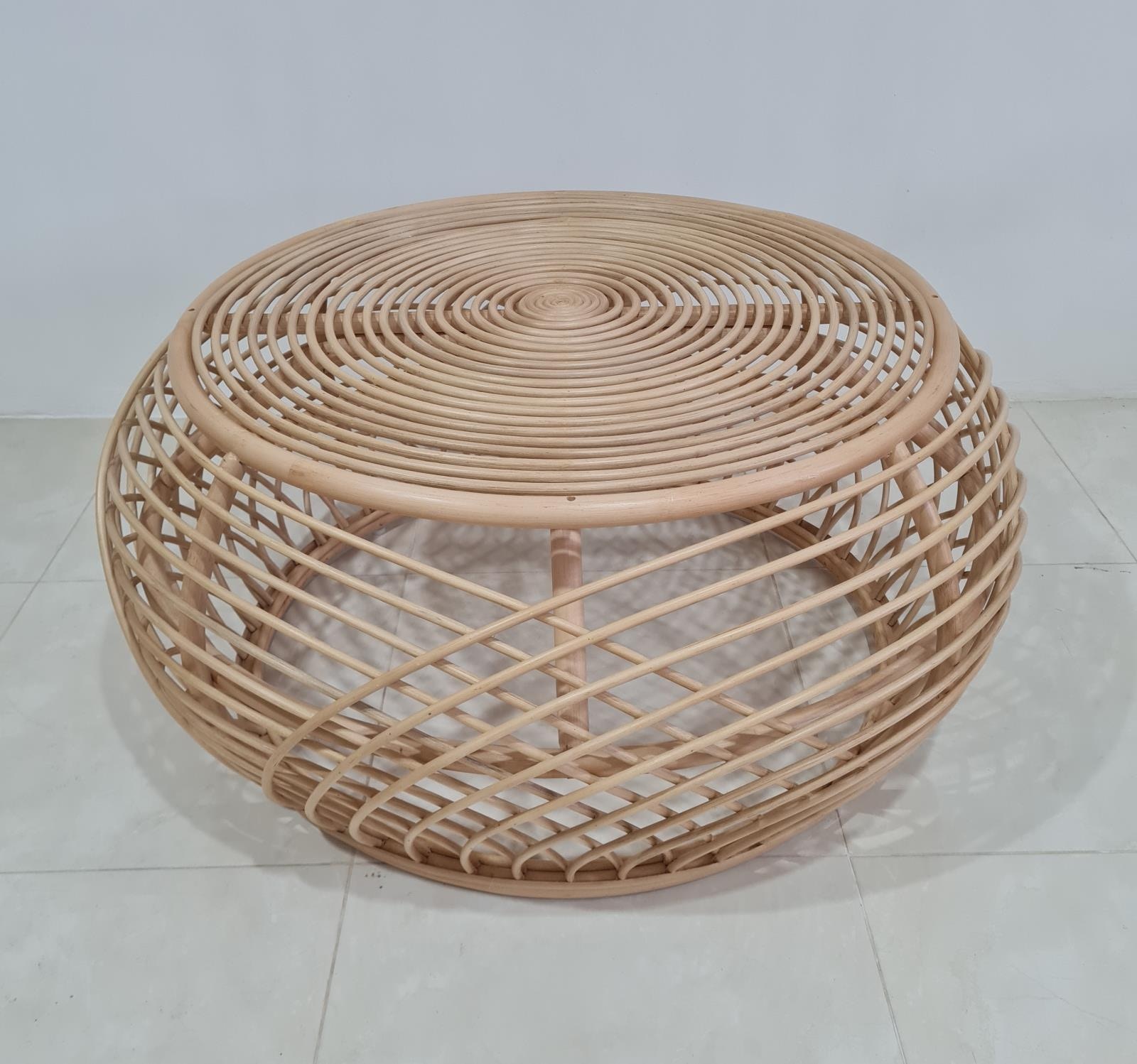 Dahlia Round Glass Top Woven Rattan Coffee Table Natural