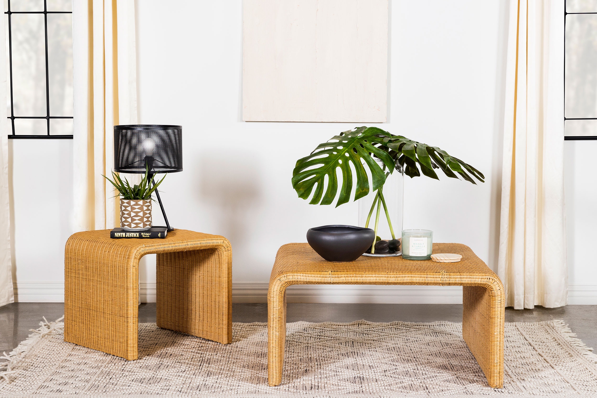 Coaster Cahya 2-piece Rattan Coffee And End Table Set Natural 709818-S2