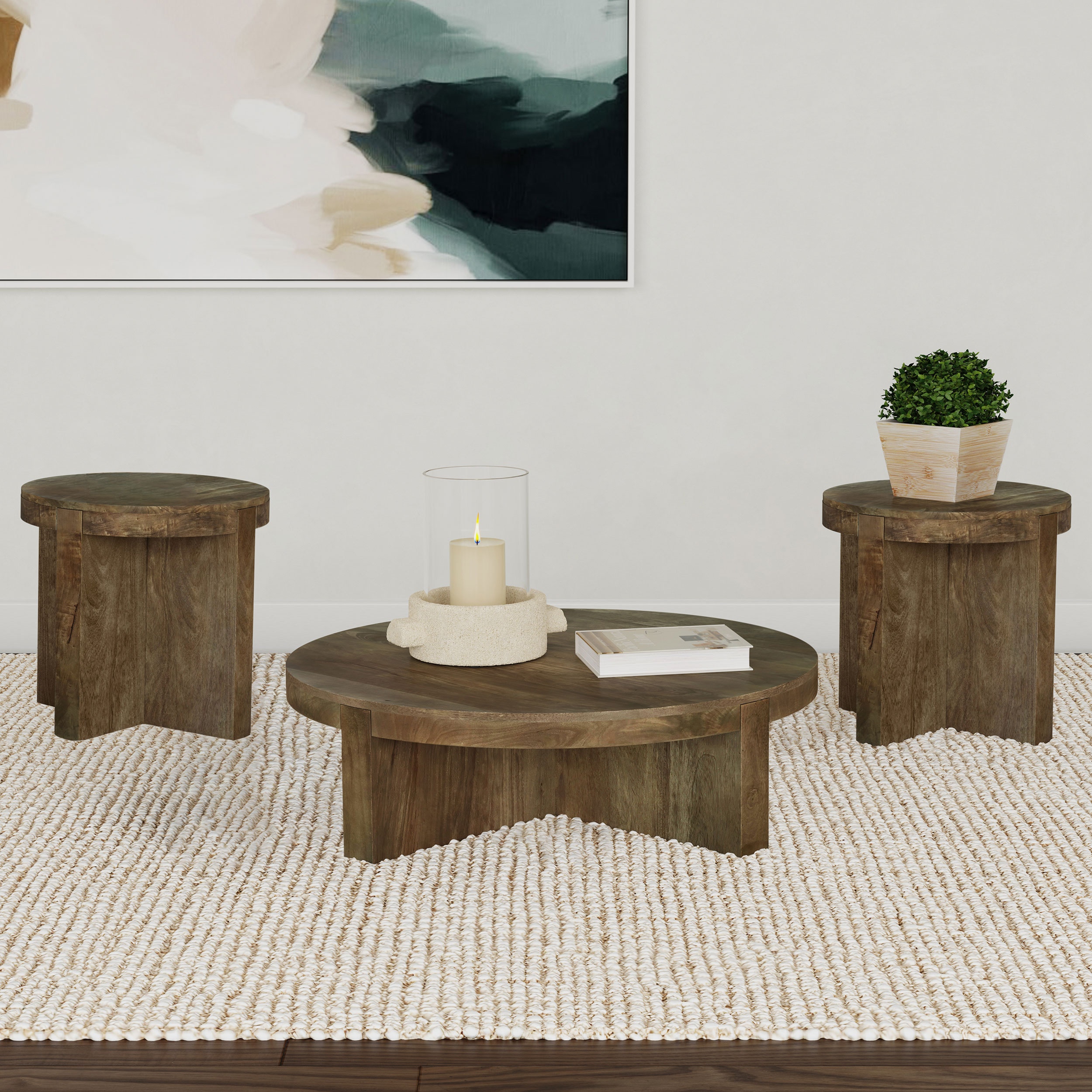 Coaster Kinkaid 3-piece Solid Wood Coffee And End Table Set Brown 710138-S3