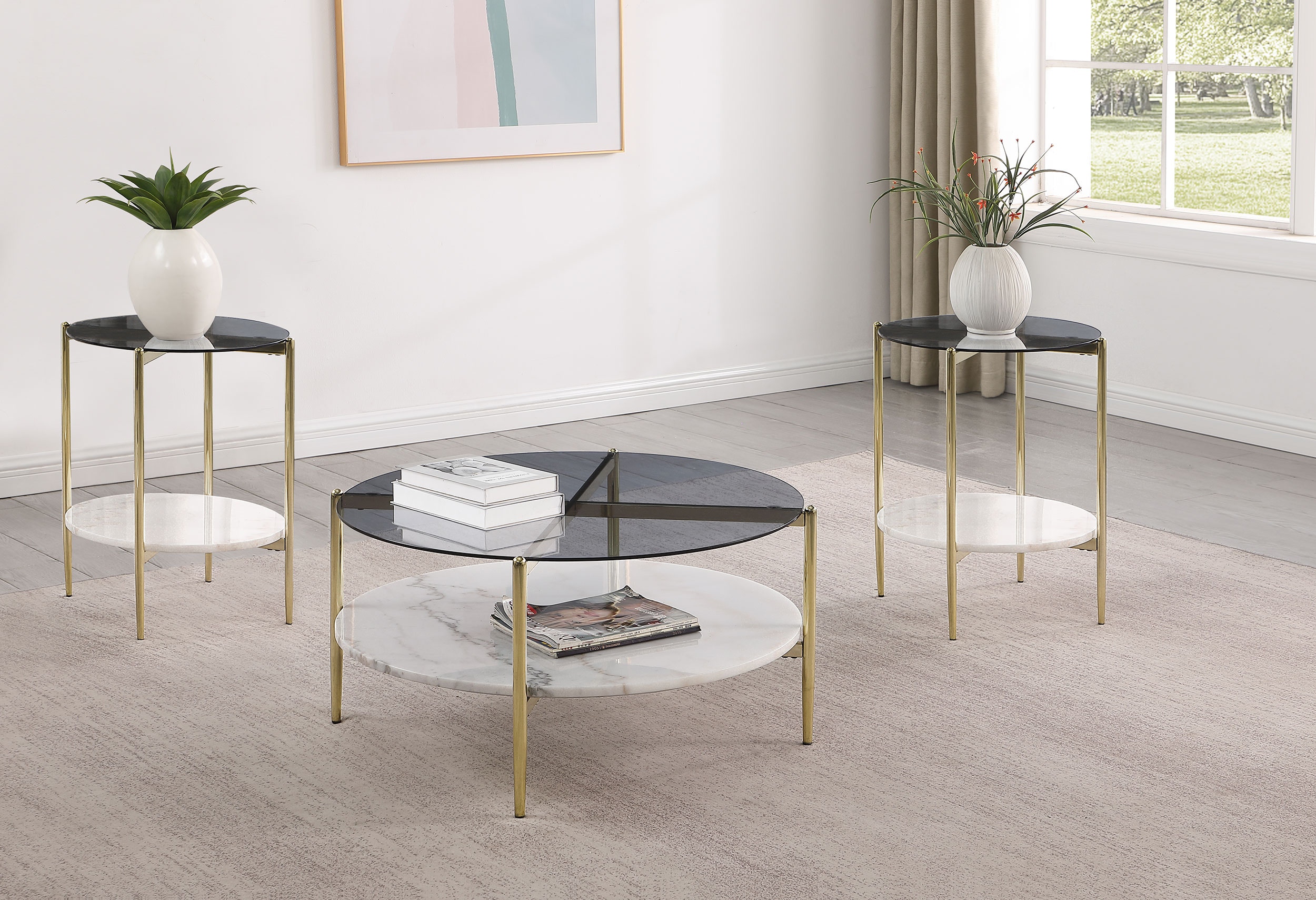 Coaster Jonelle 3-piece Round Coffee And End Table Set Gold 710338-S3