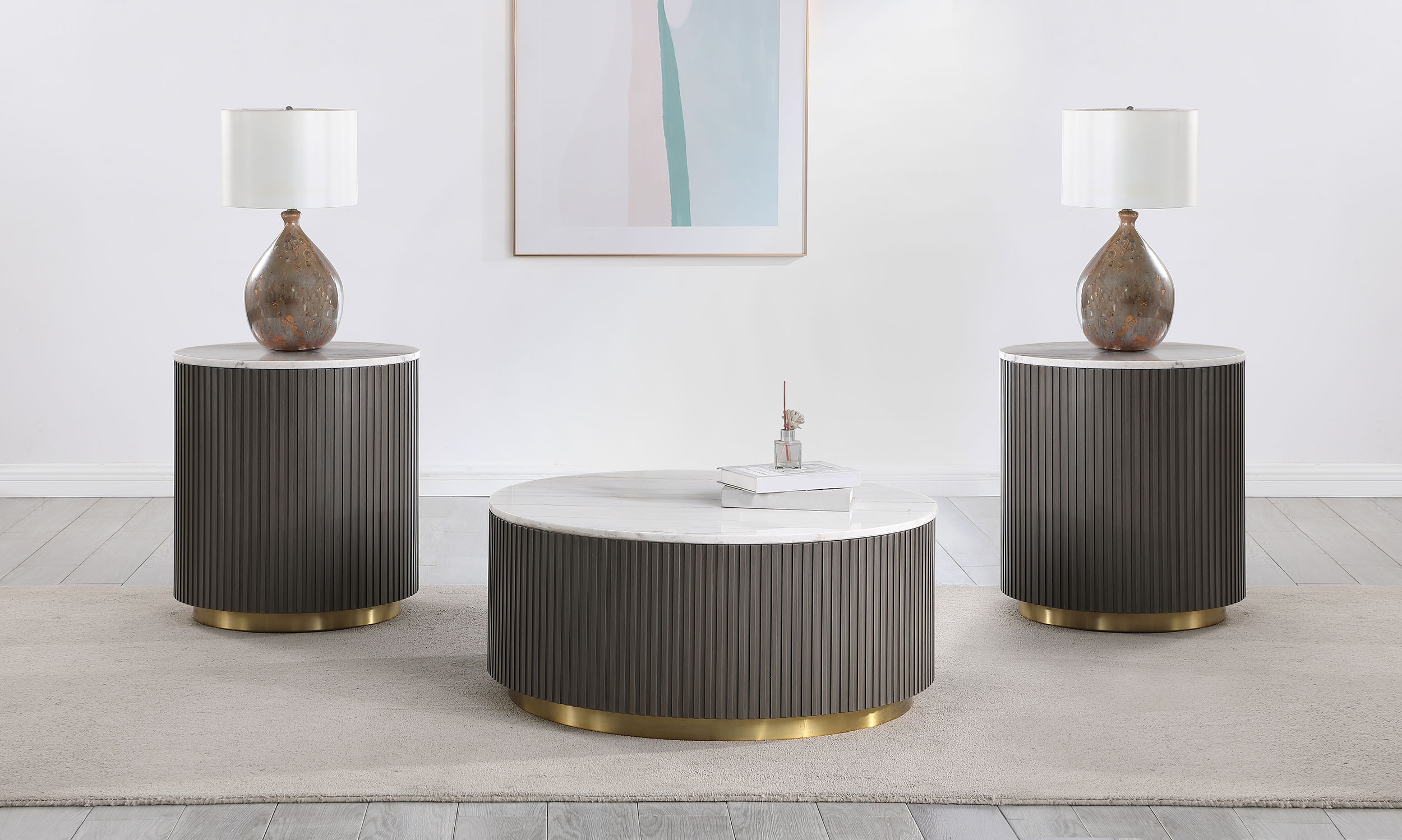 Coaster Jason 3-piece Round Marble Coffee And End Table Set White 710418-S3