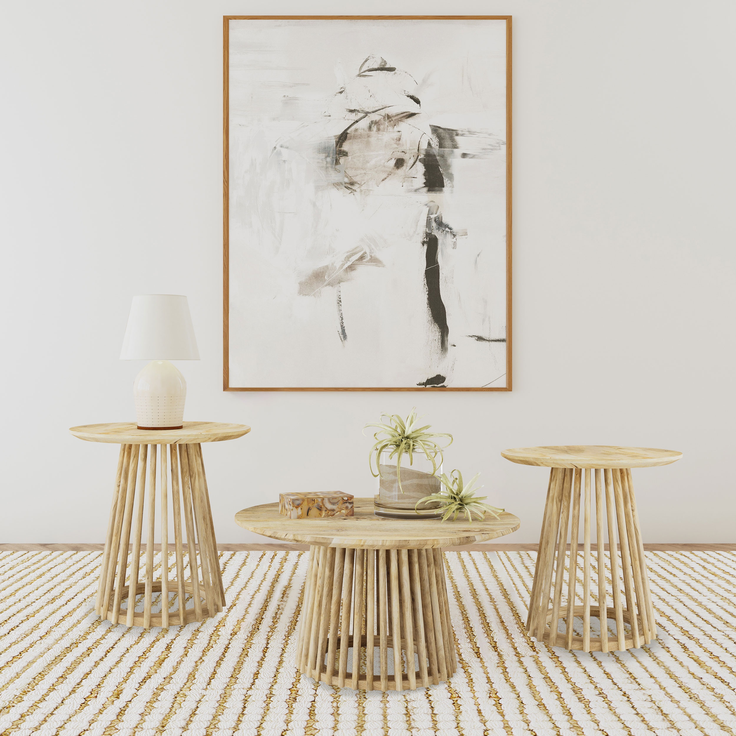  Touhy 3-piece Round Coffee And End Table Set Natural Mango 