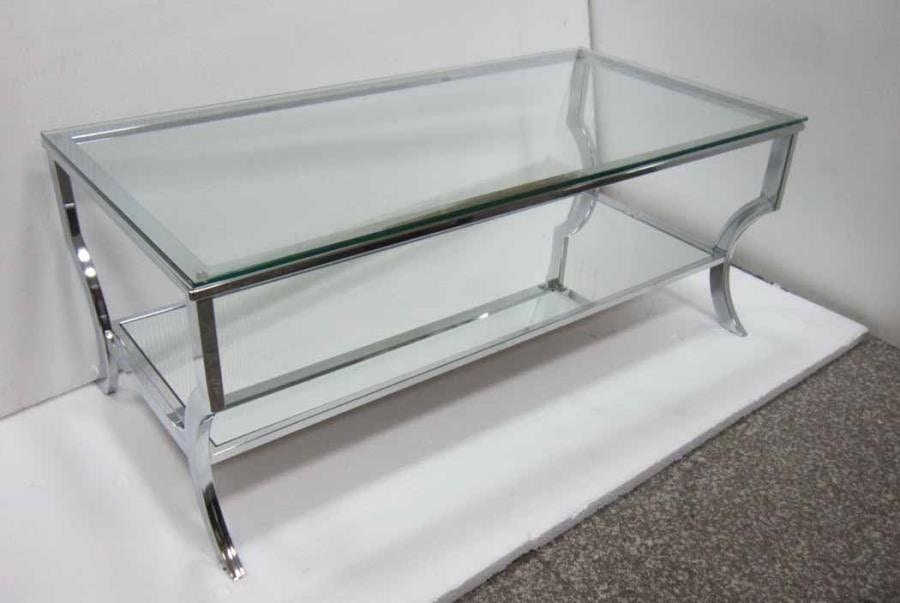 COASTER 720338 Rectangular Coffee Table with Mirrored Shelf Chrome