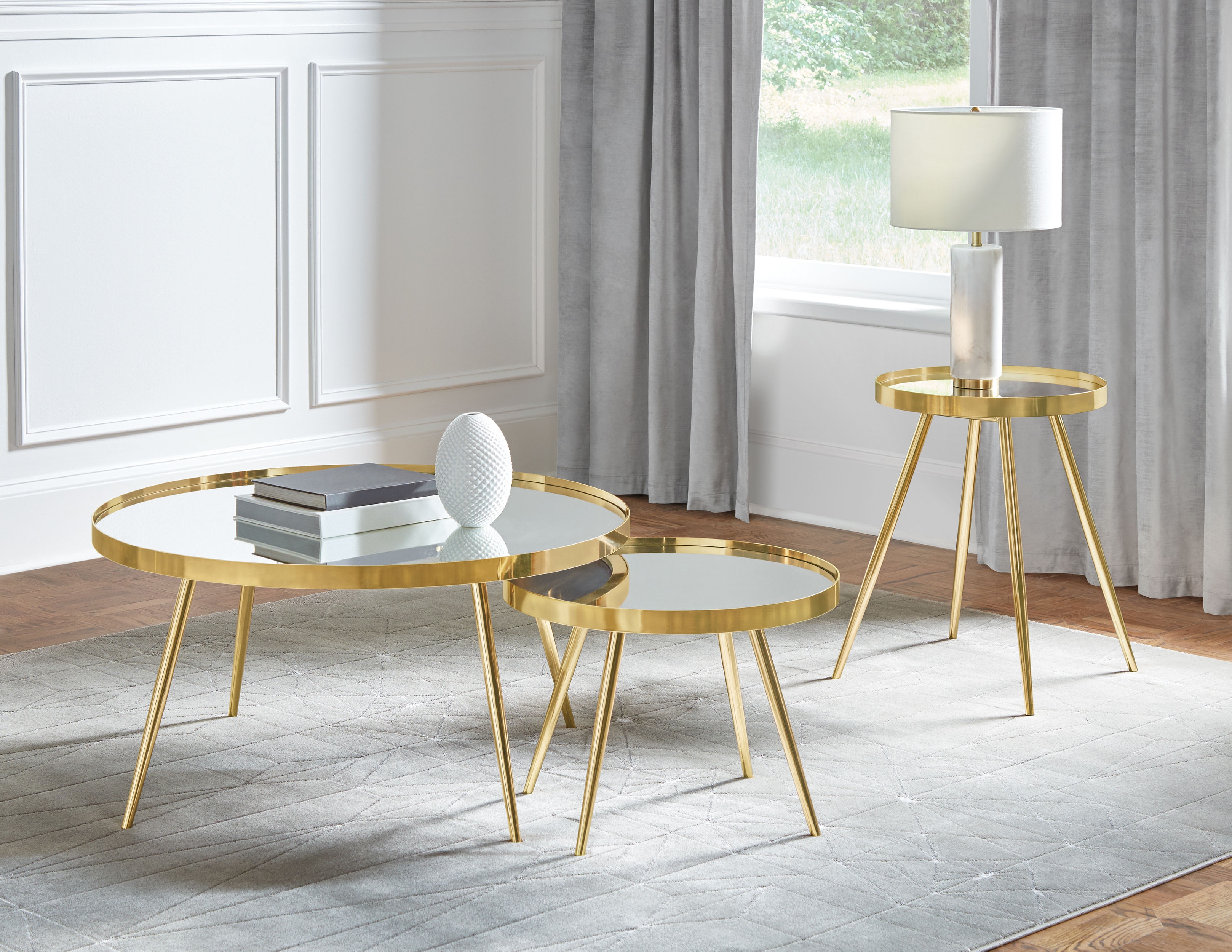 Coaster Kaelyn 3-piece Round Coffee And End Table Set Gold 723918-S2