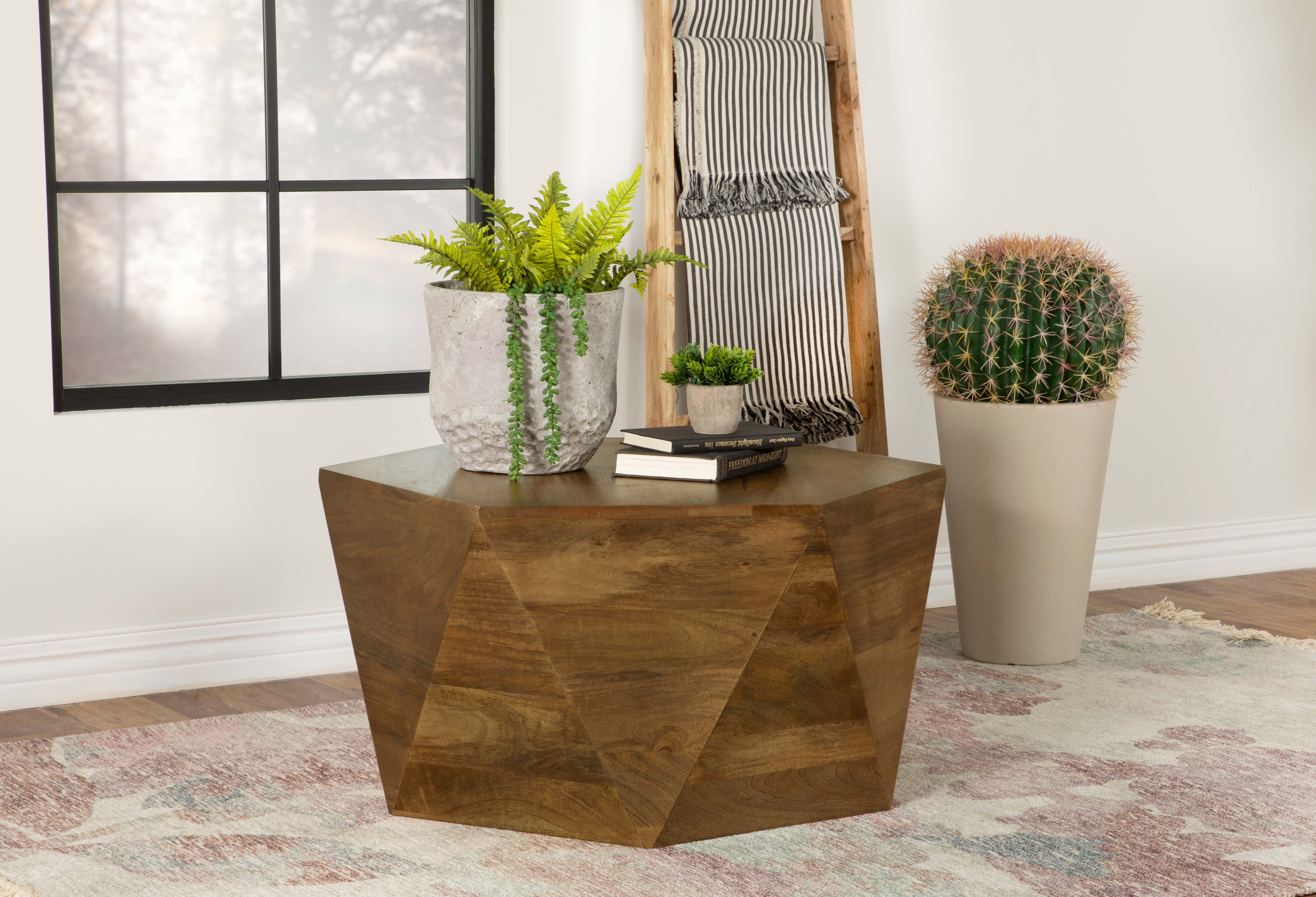 Coaster Living Room Zalika Hexagonal Solid Mango Wood Coffee Table
