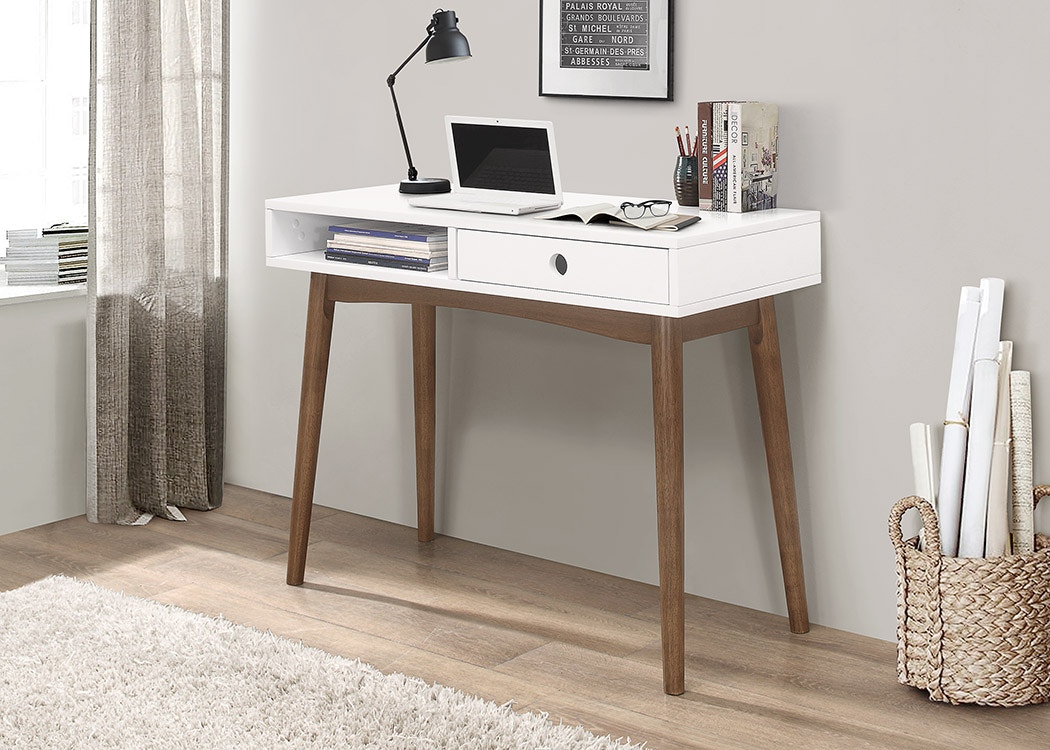 Coaster contemporary desk with deals cabinet in white