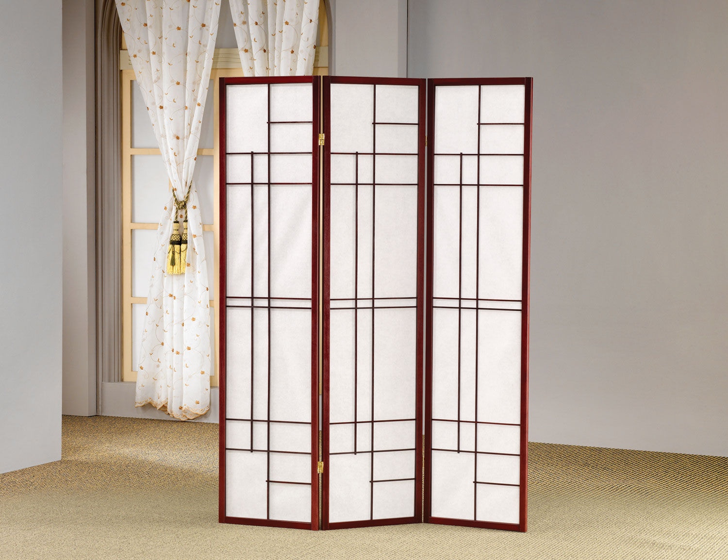 Coaster Home Accents Katerina 3-panel Room Divider Folding Shoji Screen Cherry 900110 - Thumbnail 4