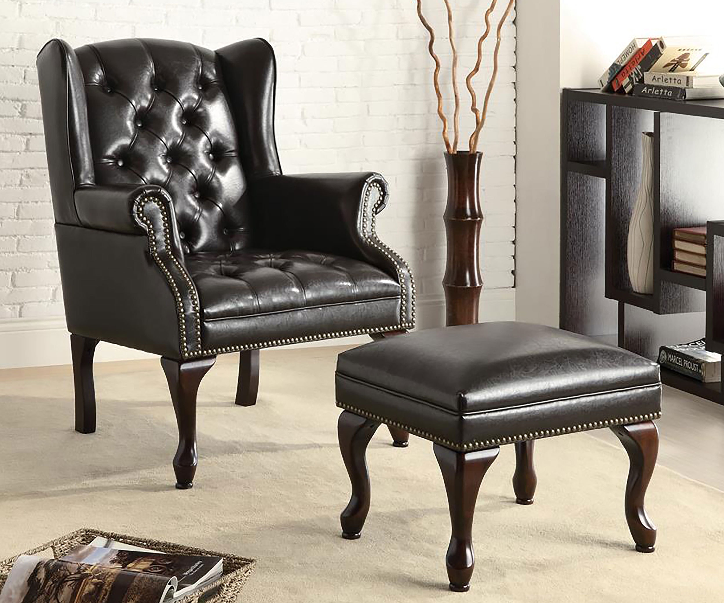 Coaster Living Room Roberts Upholstered Wingback Chair And Ottoman 