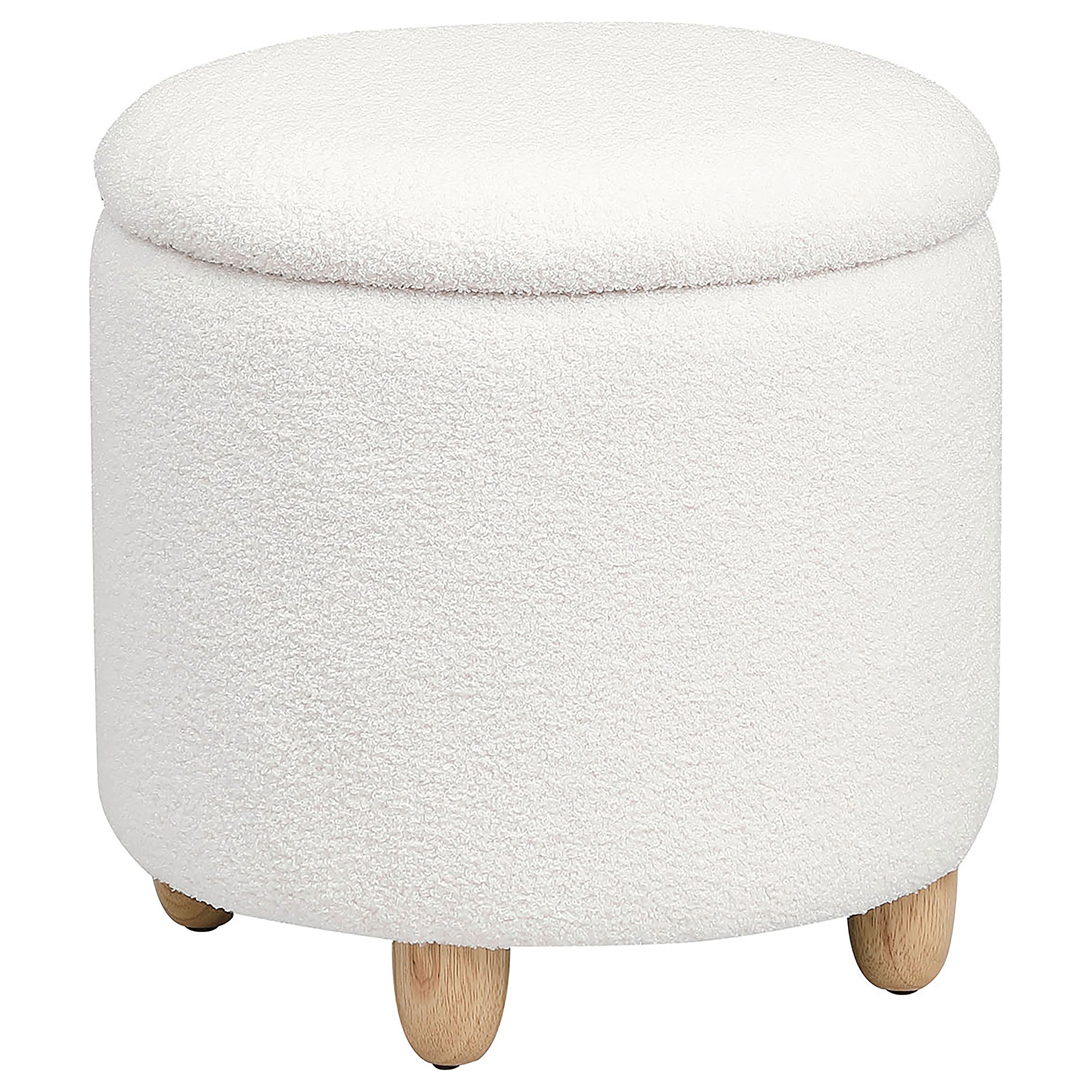 Coaster Valia Faux Sheepskin Upholstered Round Storage Ottoman Ivory 910229