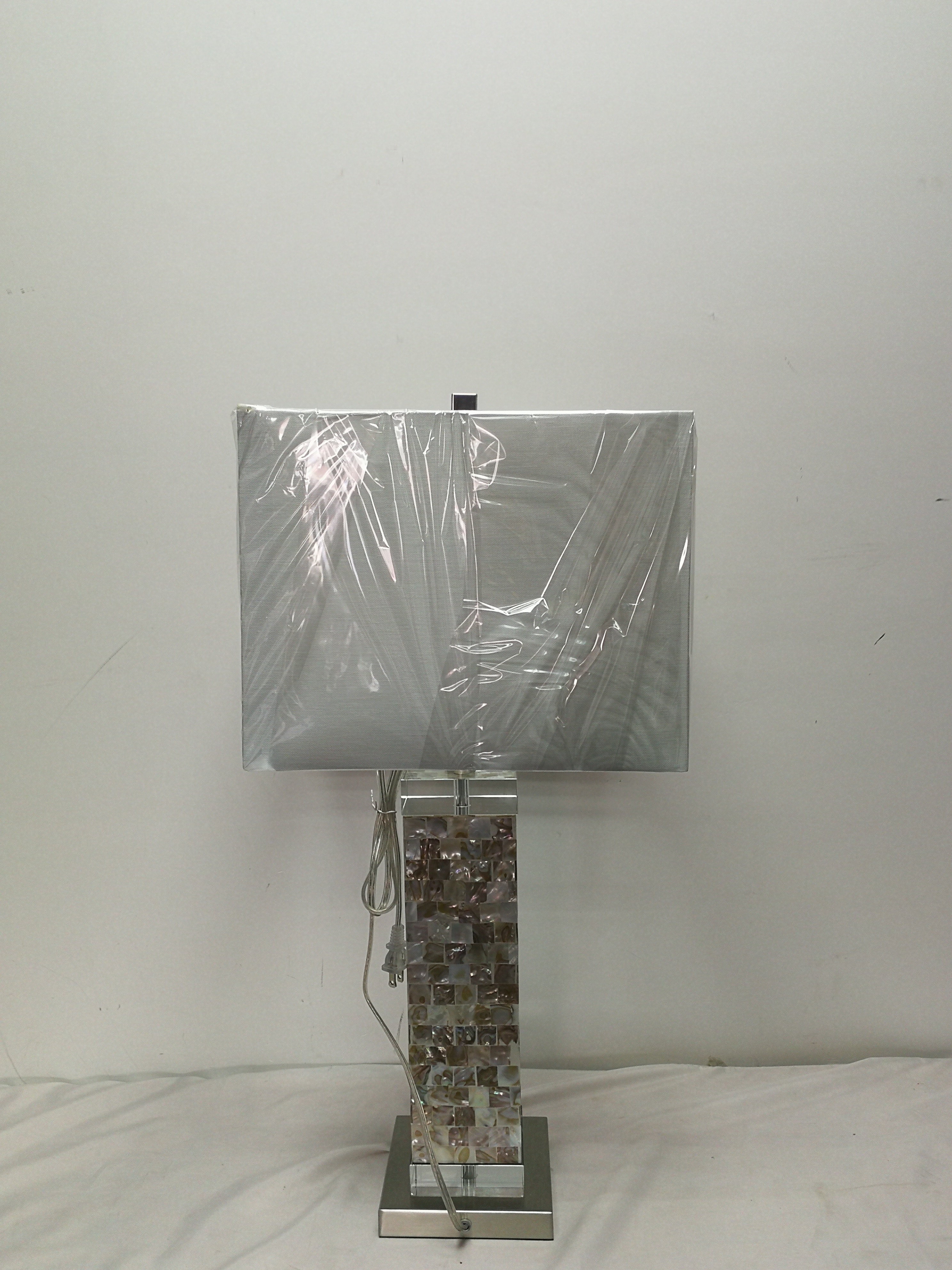 Coaster Table and Floor Lamps Capiz 29 inch Square Shade Mother Of Pearl Table Lamp Silver 923281