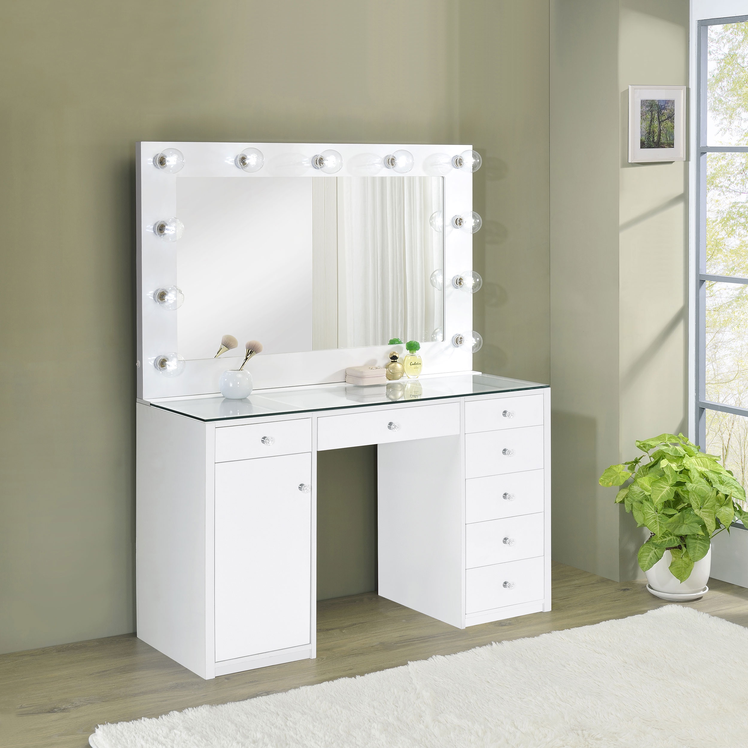 Coaster Bedroom Acena 7-drawer Vanity Set With Lighting White High