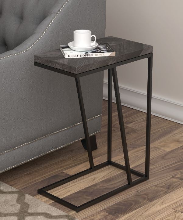 Carly Expandable Engineered Wood C shaped Side Table Grey