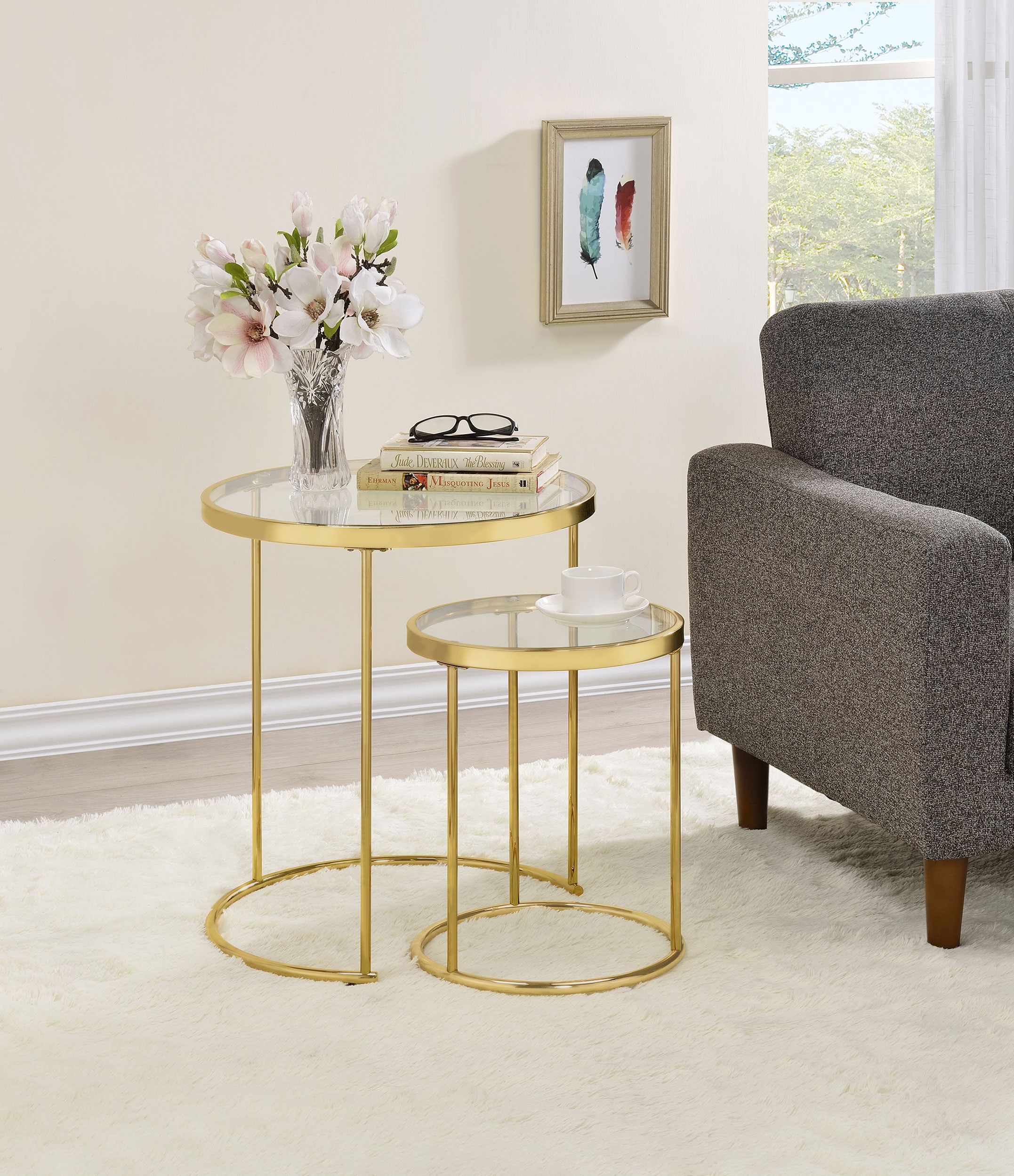 Coaster Living Room Maylin 2-piece Round Glass Top Nesting Table