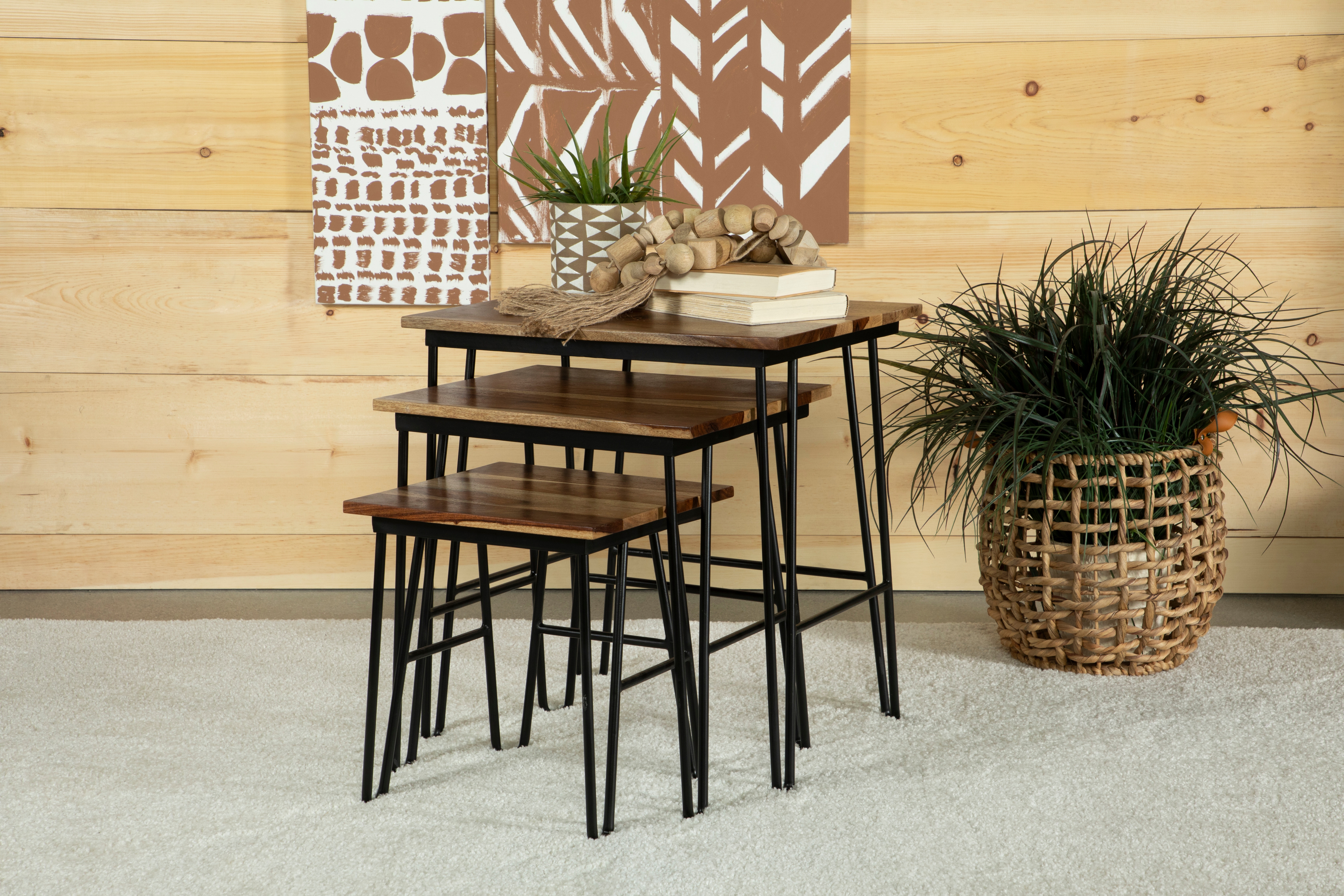 Natural wood nesting tables discount