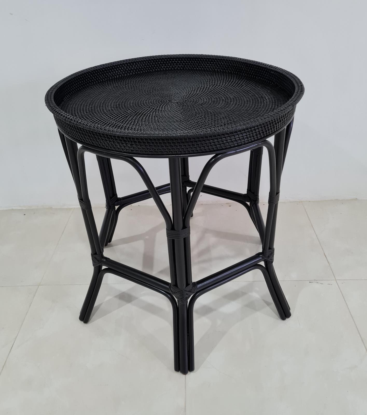Round black rattan table hotsell