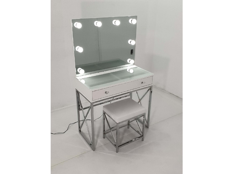 Coaster Eliza Vanity Set With Lighting and Stool White And Chrome 936164