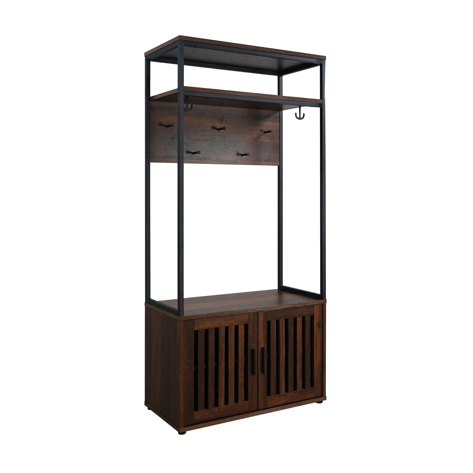 Quincy 2-door Coat Rack Hall Tree Storage Bench Dark Pine - Main Image