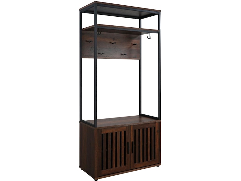 Quincy 2-door Coat Rack Hall Tree Storage Bench Dark Pine