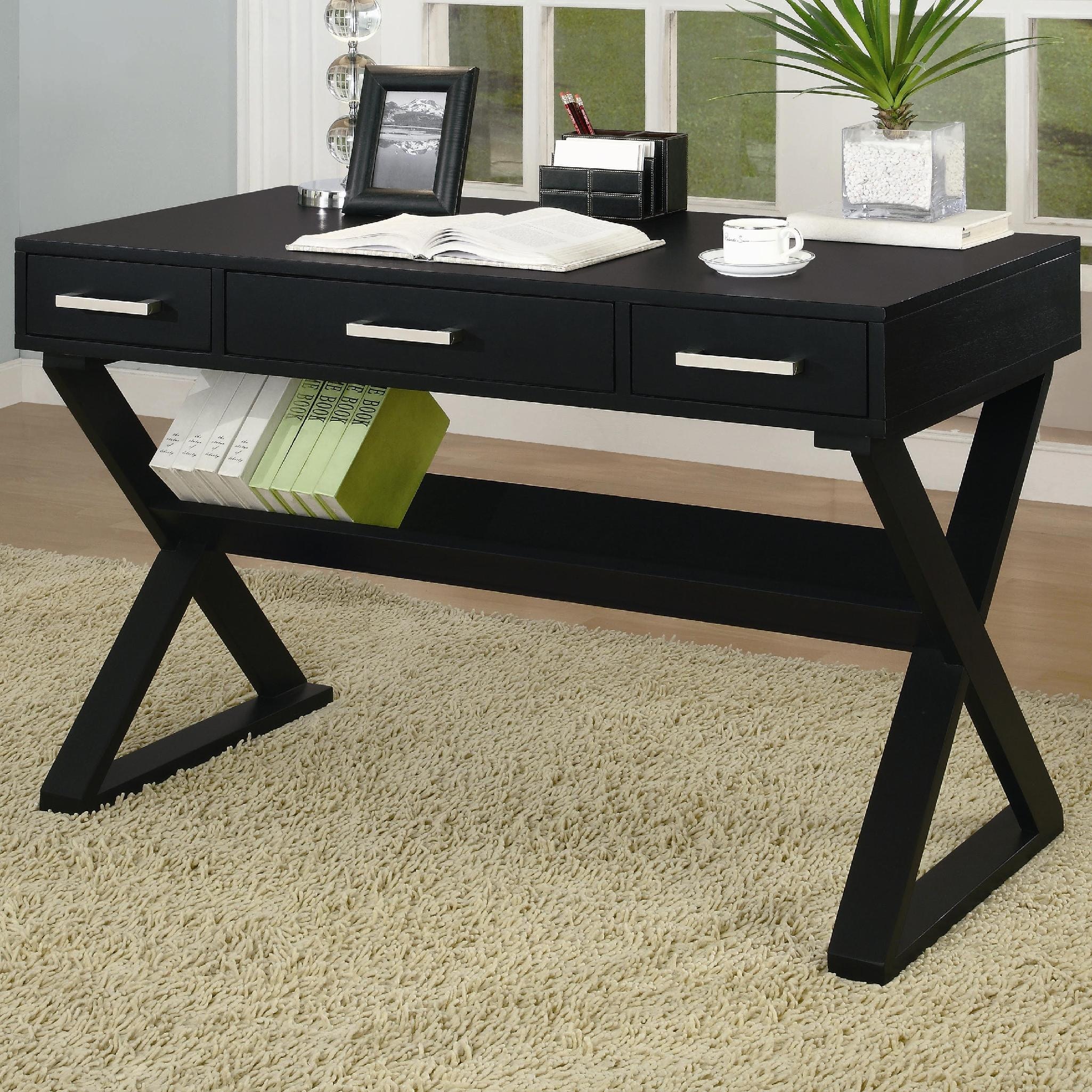 writing desk with crossed legs