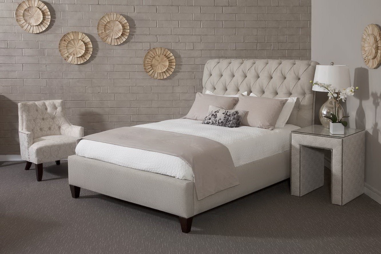 HB Designs BED2224K Bedroom Button tufted king bed with small nails on
