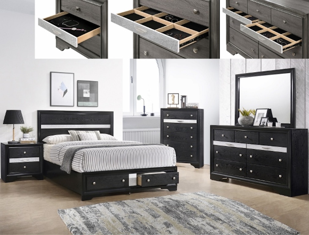 Crown Mark Bedroom Regata Dresser Top Black Silver B4670 11