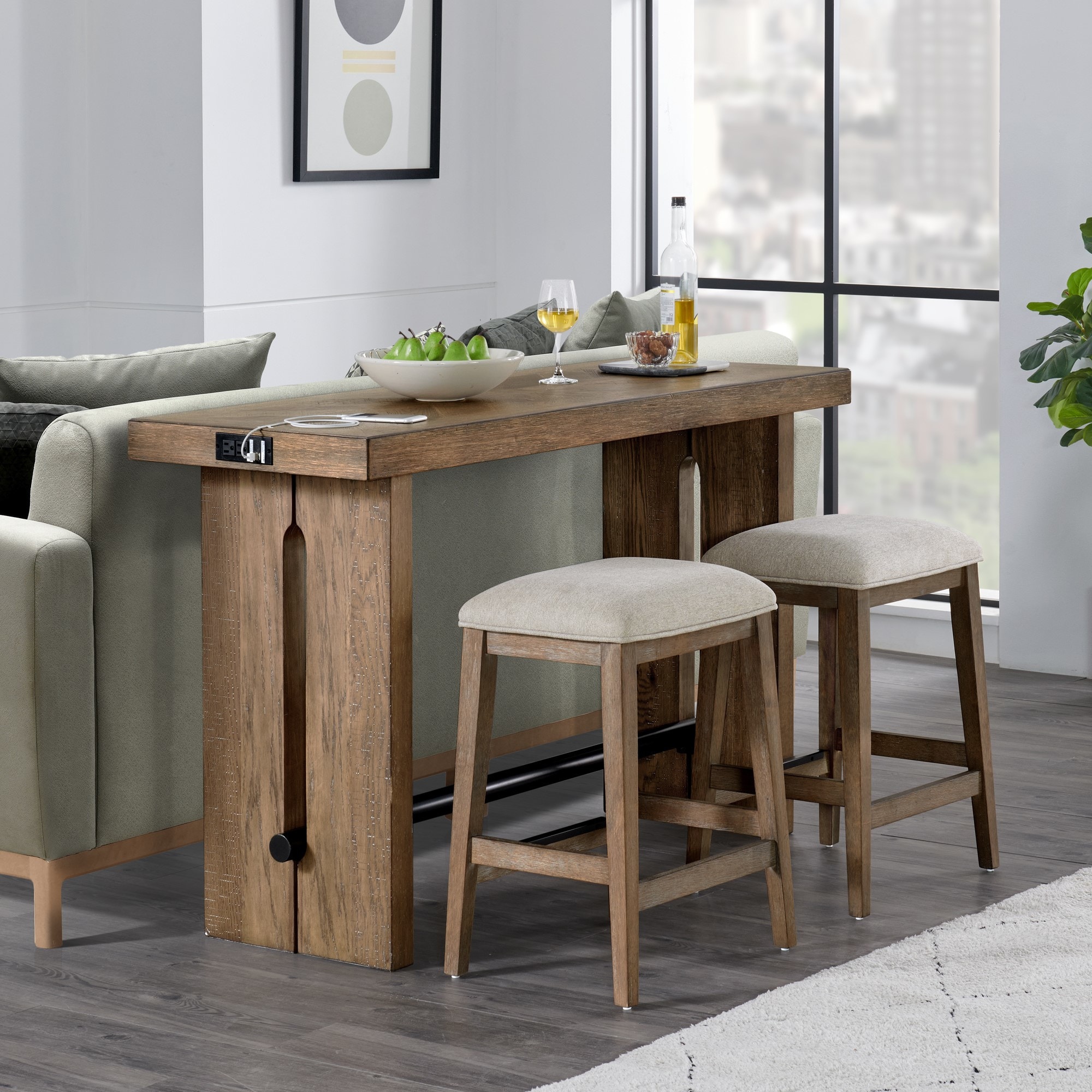 Sofa back bar table with stools hot sale