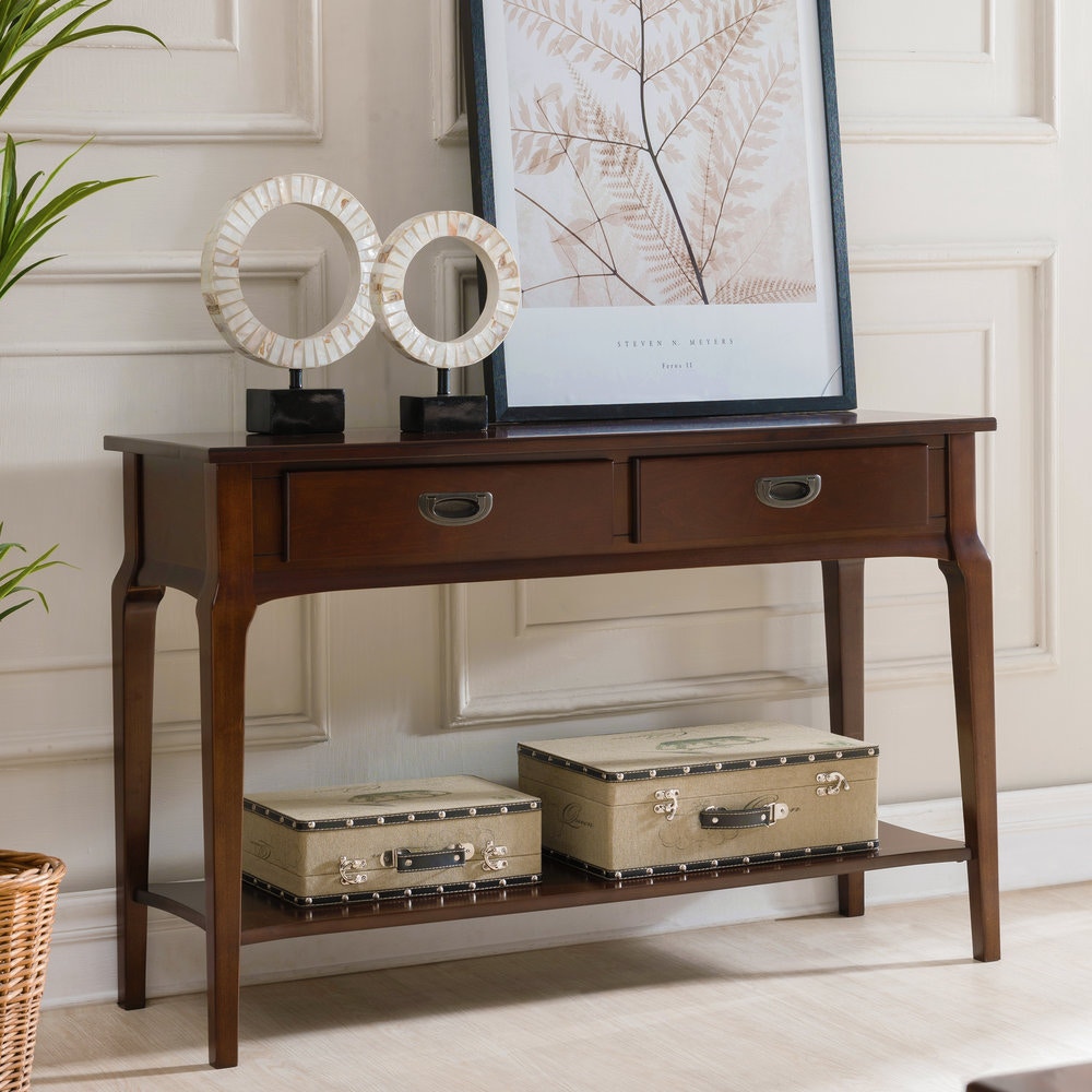 Leick Home Living Room Stratus Sofa Table in Heartwood Cherry