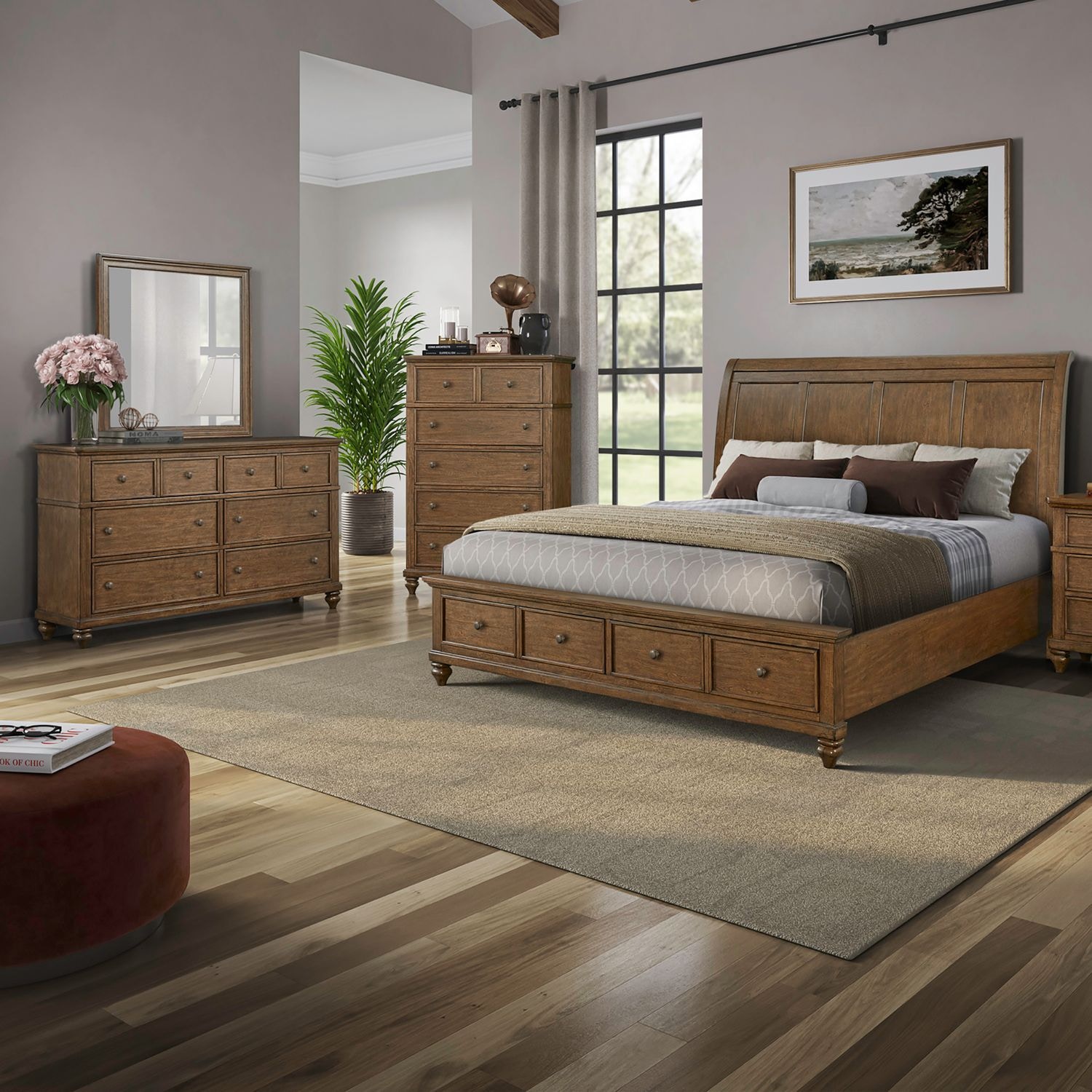 Liberty Furniture Bedroom Queen Storage Bed, Dresser and Mirror, Chest  104-BR-QSBDMC - Douds