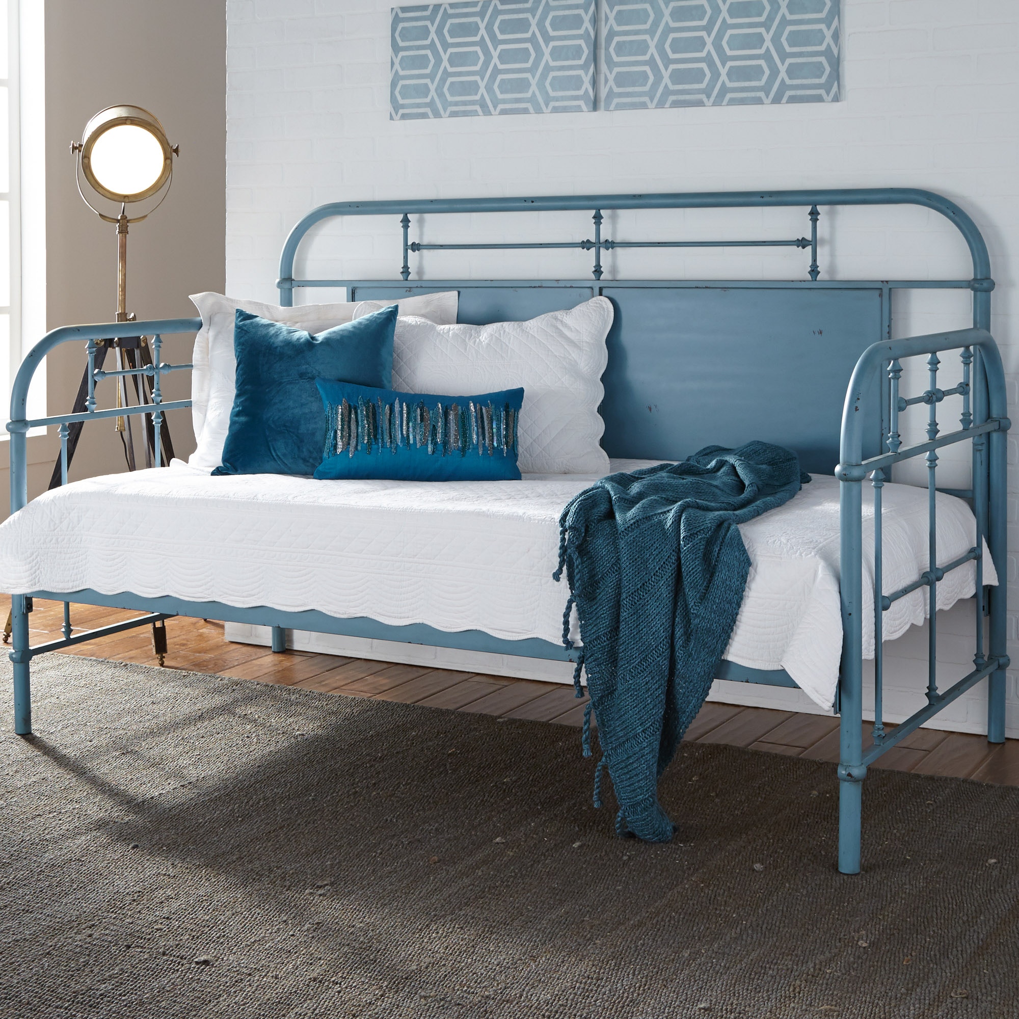 Blue metal shop twin bed